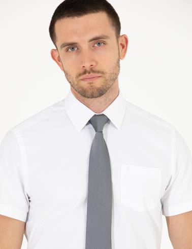 Beyaz Regular Fit Kısa Kollu Klasik Gömlek