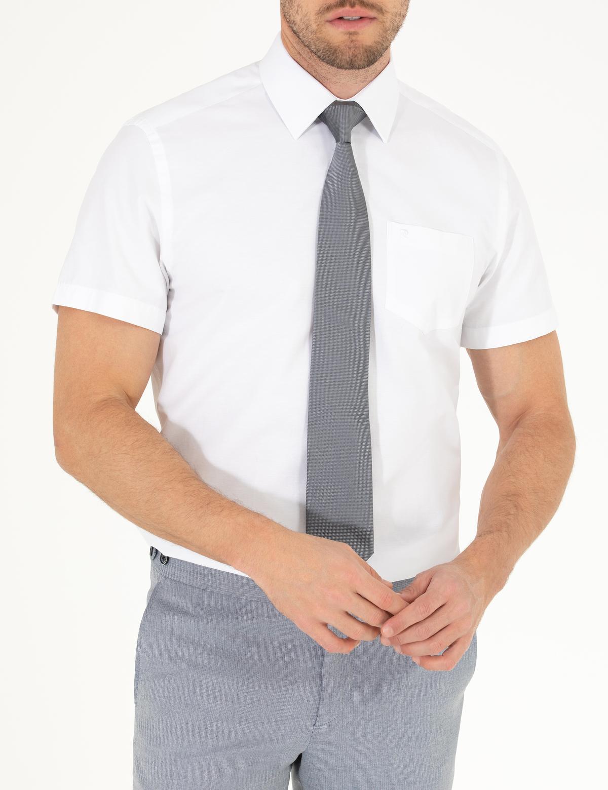 Beyaz Regular Fit Kısa Kollu Klasik Gömlek - 50268194016