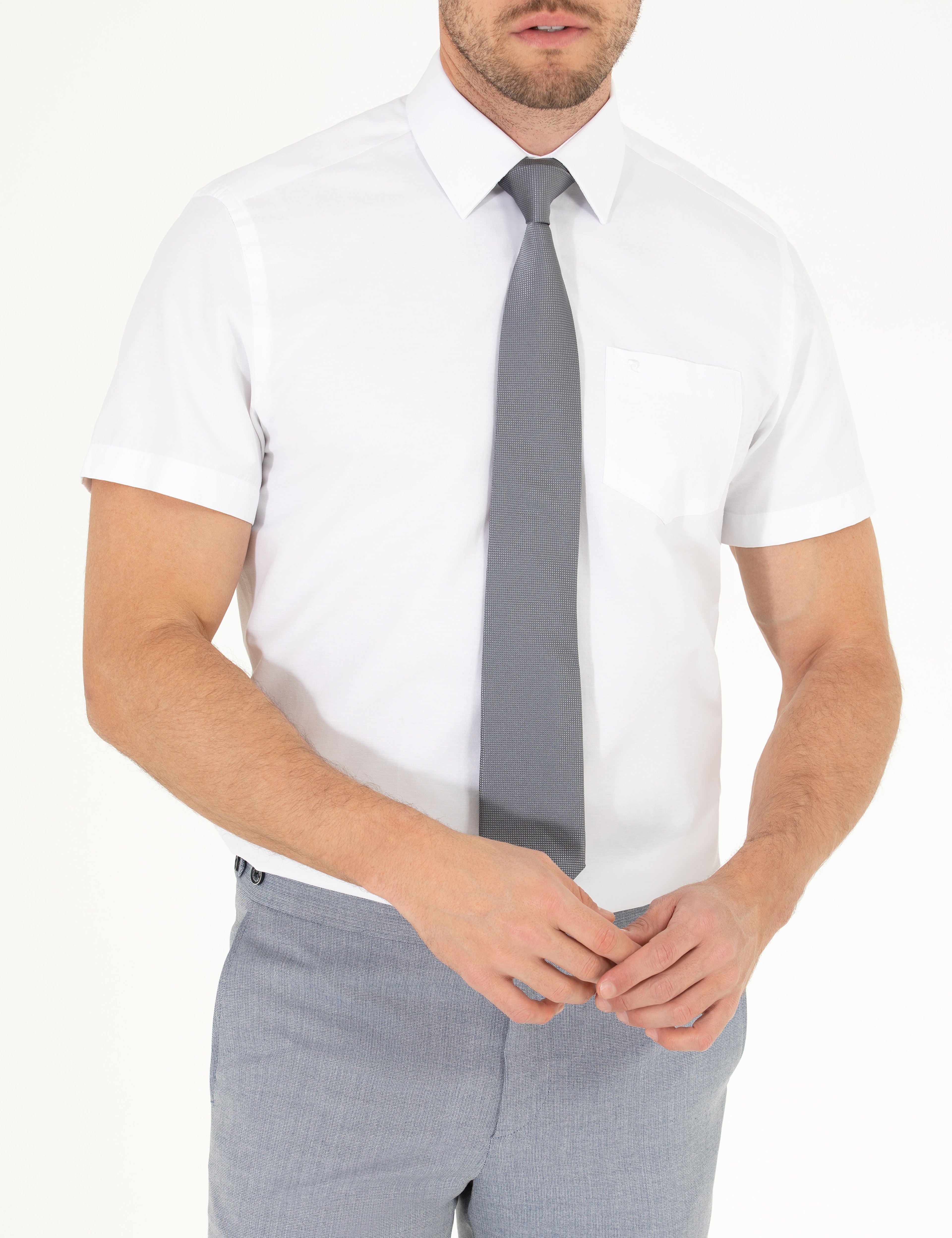 Beyaz Regular Fit Kısa Kollu Klasik Gömlek
