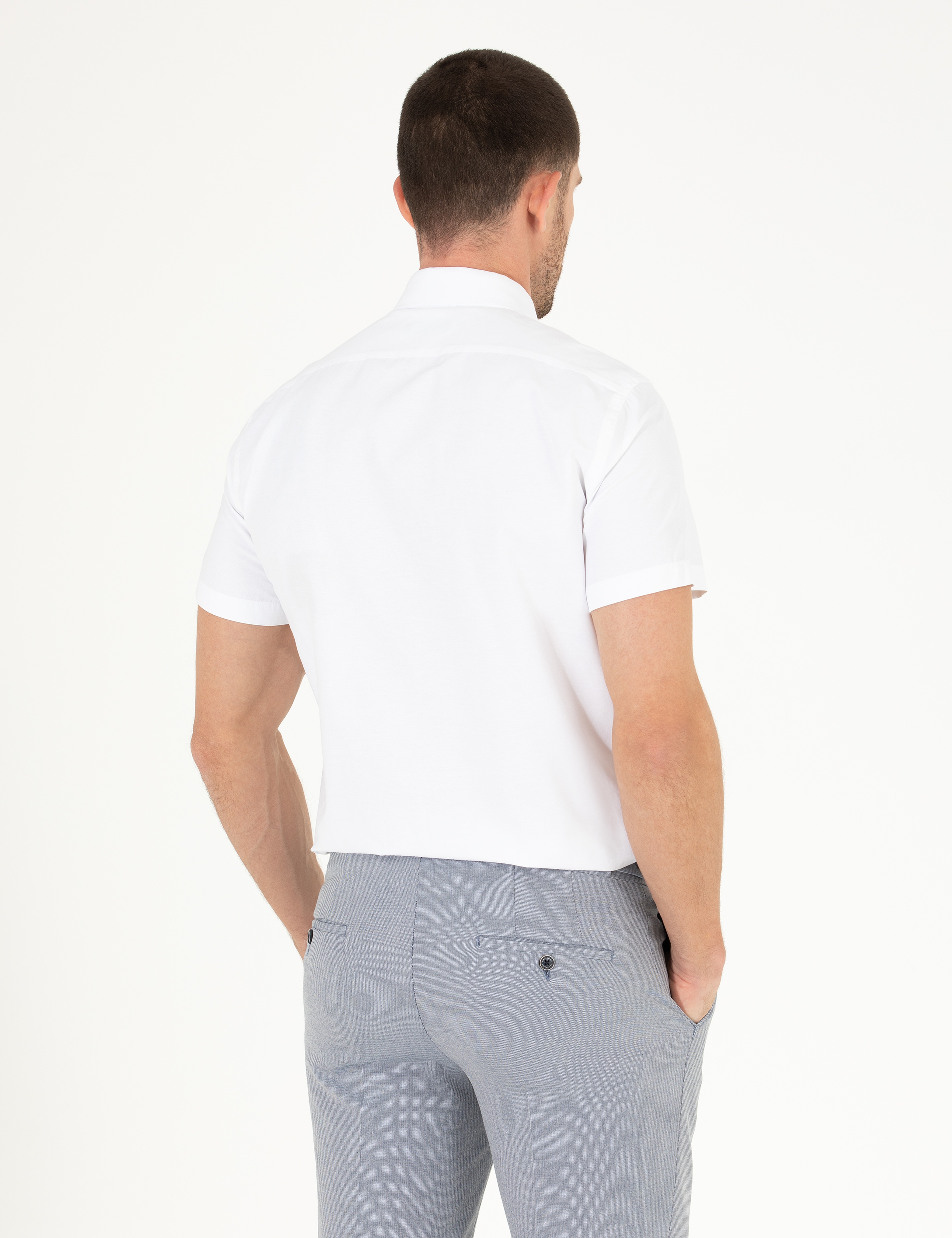 Beyaz Regular Fit Kısa Kollu Klasik Gömlek
