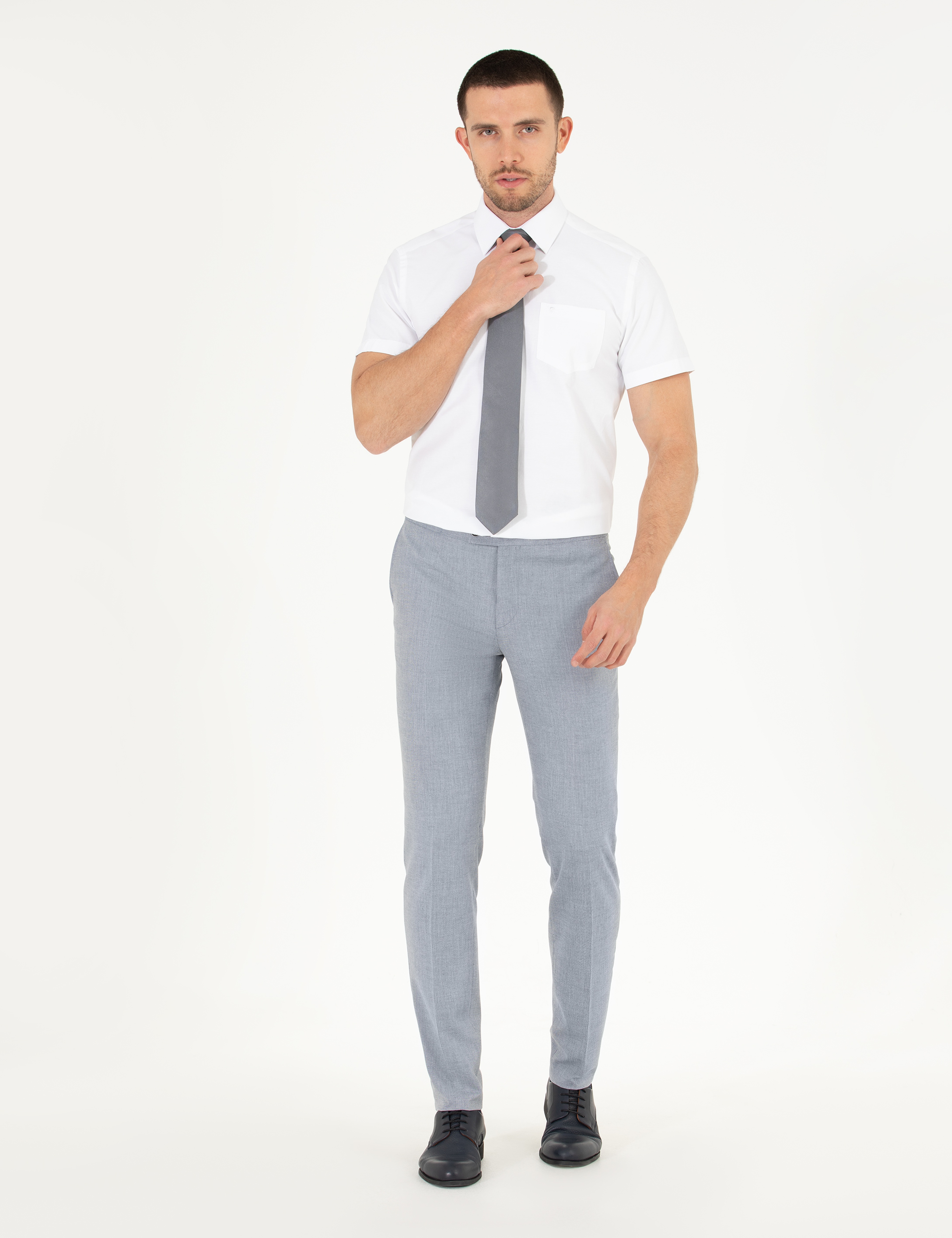 Beyaz Regular Fit Kısa Kollu Klasik Gömlek - Image 4