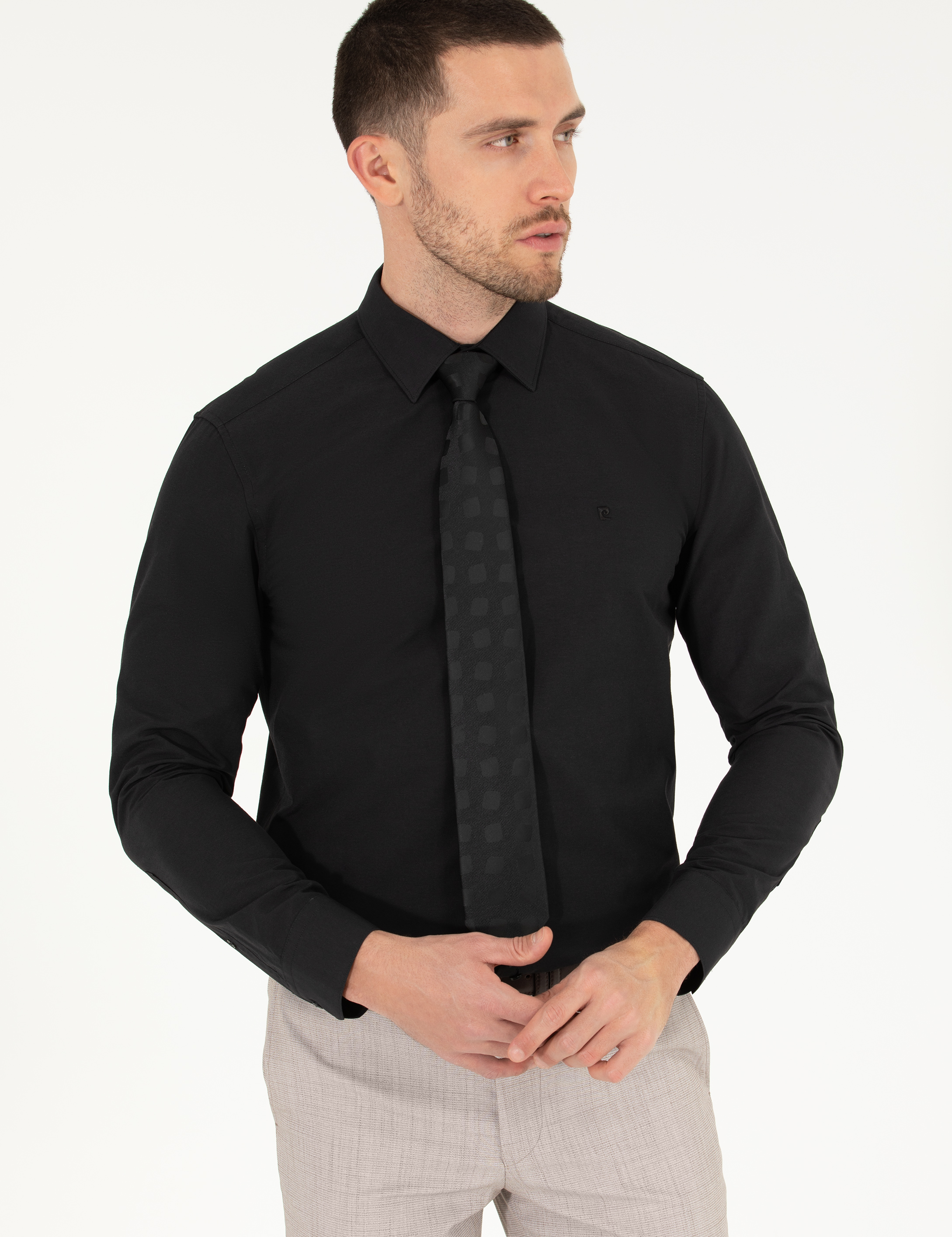 Pierre Cardin Siyah Slim Fit Uzun Kollu Klasik Gömlek görsel 2