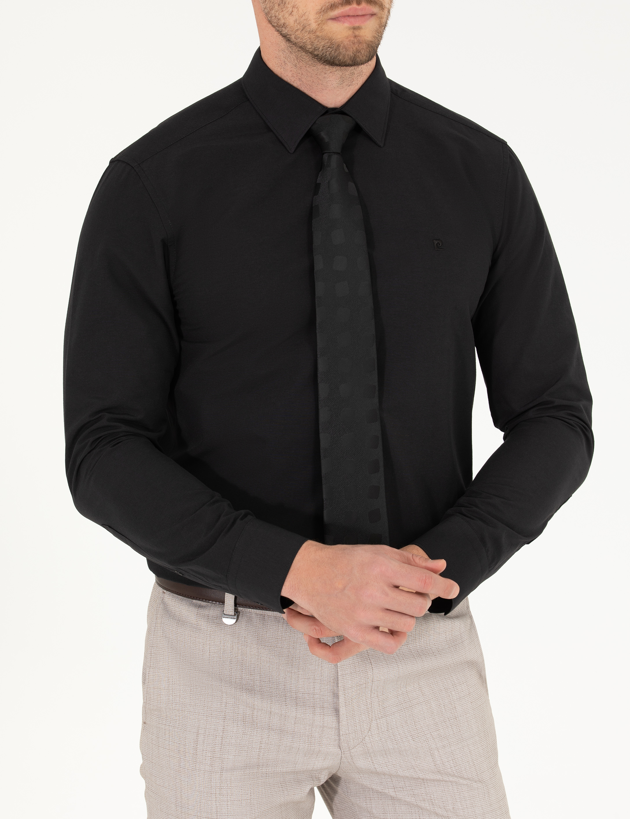 Pierre Cardin Siyah Slim Fit Uzun Kollu Klasik Gömlek görsel 6