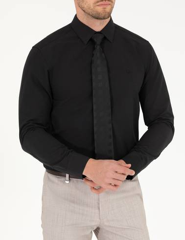 Siyah Slim Fit Uzun Kollu Klasik Gömlek