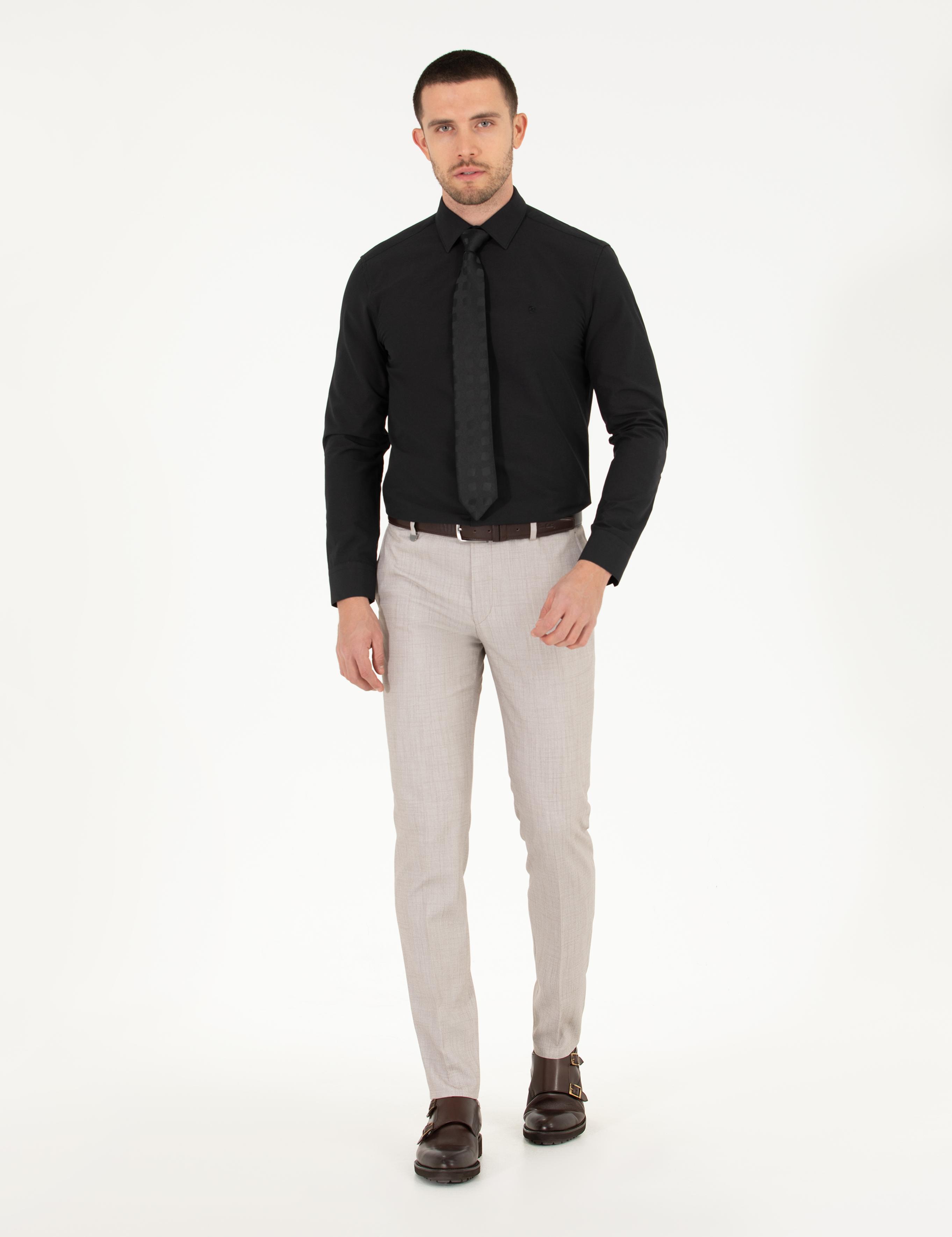 Siyah Slim Fit Uzun Kollu Klasik Gömlek