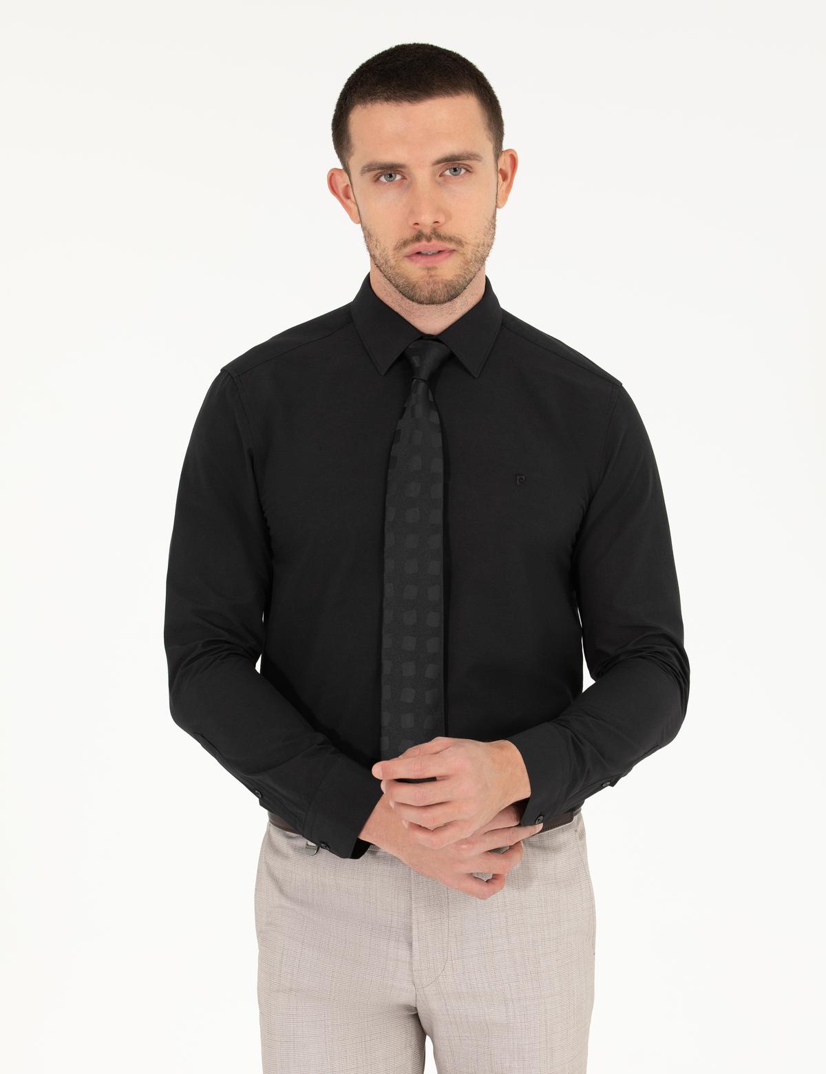 Siyah Slim Fit Uzun Kollu Klasik Gömlek