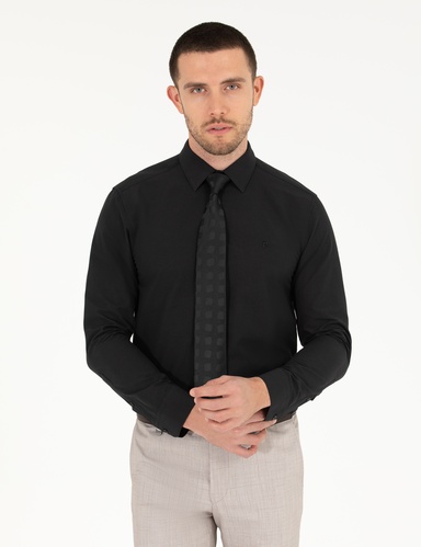 Siyah Slim Fit Uzun Kollu Klasik Gömlek