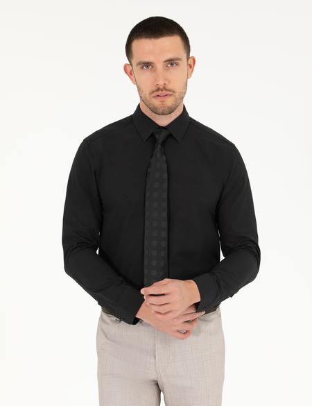 Siyah Slim Fit Uzun Kollu Klasik Gömlek - 50268203026