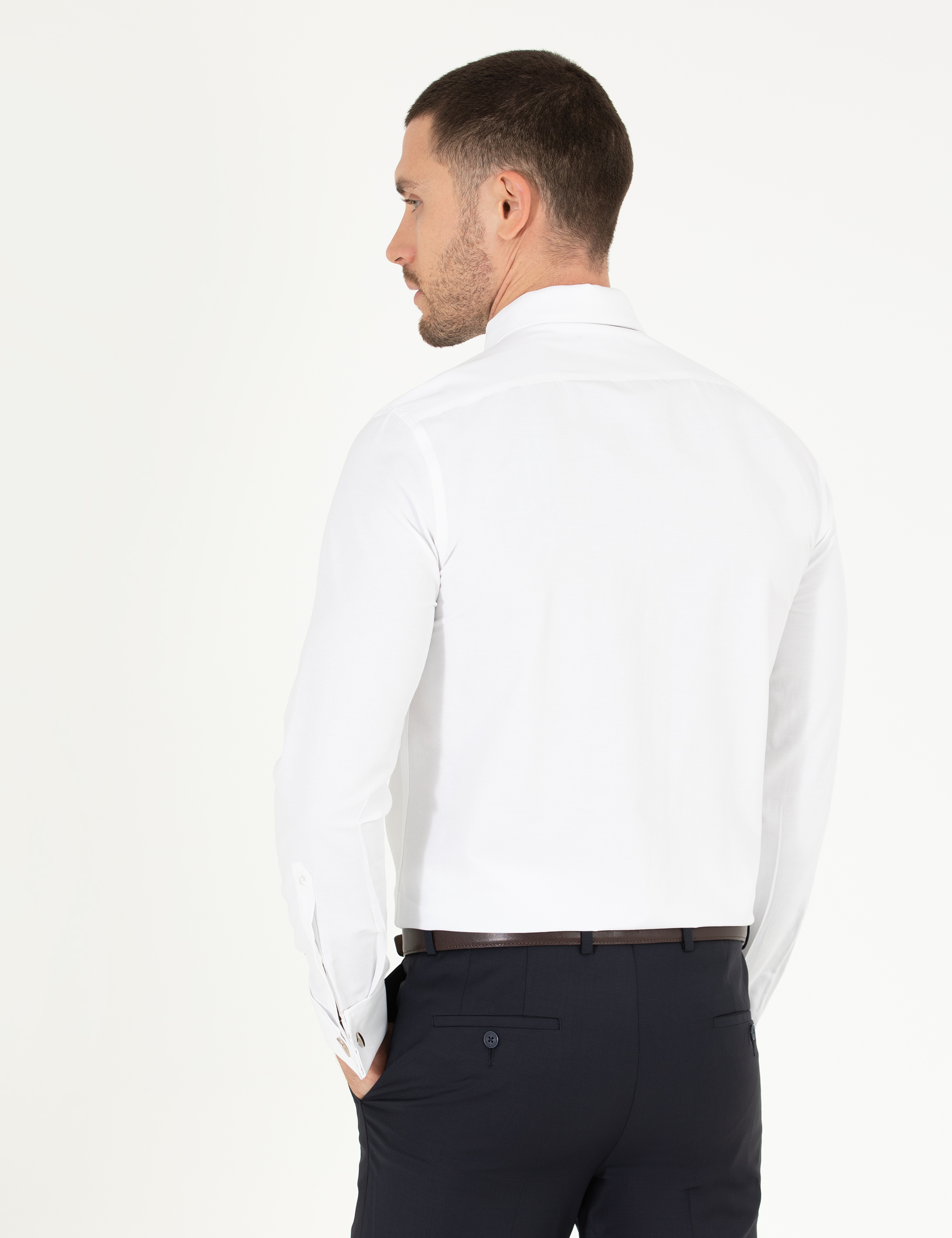 Beyaz Slim Fit Uzun Kollu Klasik Gömlek - Image 5