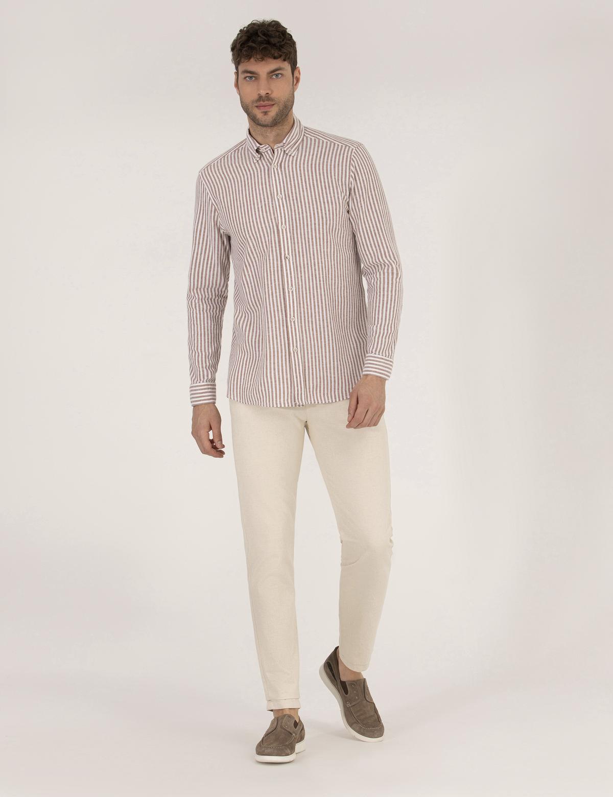 Kahverengi Regular Fit Uzun Kollu Gömlek - 50269387016