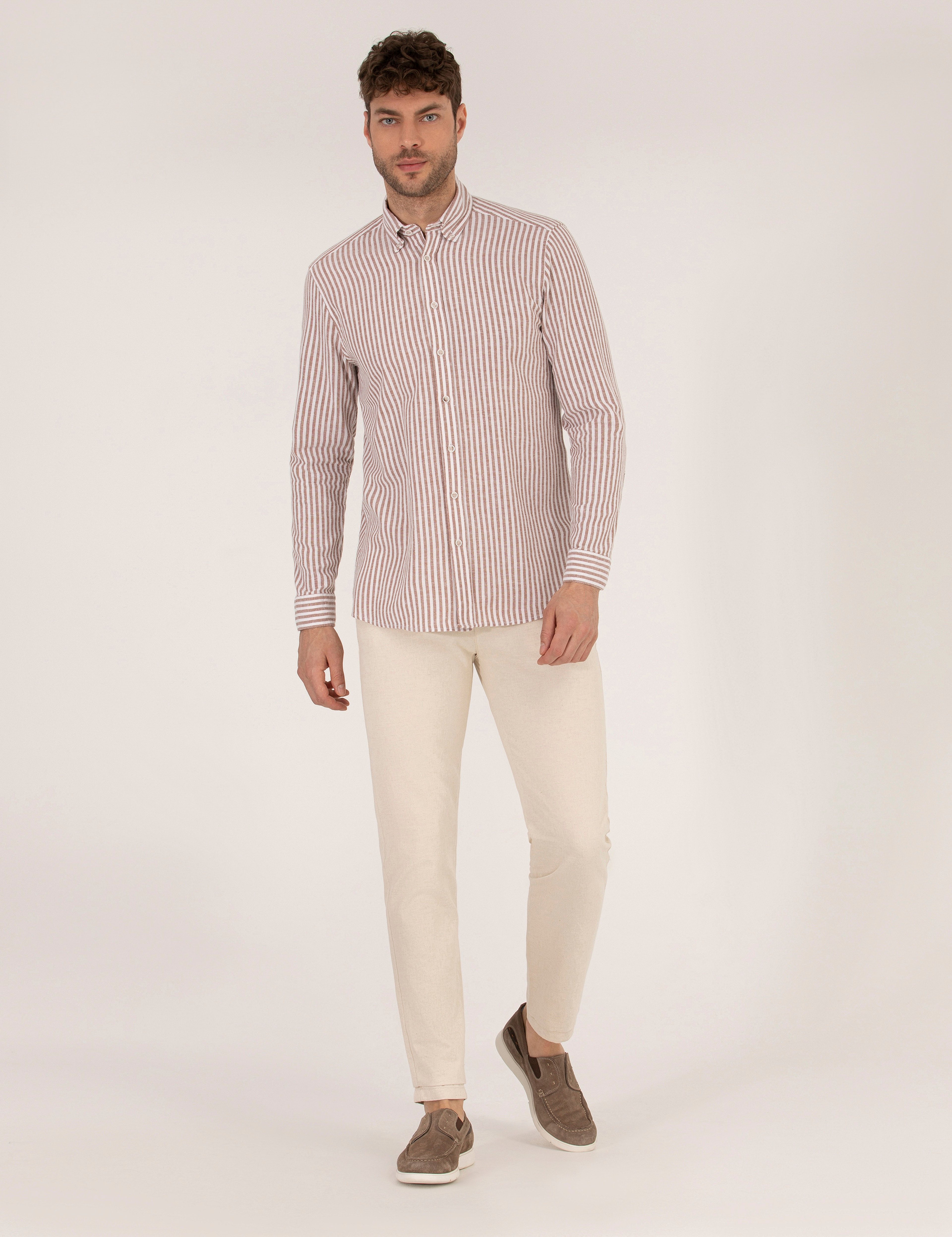 Kahverengi Regular Fit Uzun Kollu Gömlek - Image 4