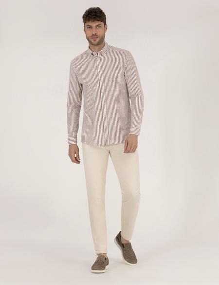 Kahverengi Regular Fit Uzun Kollu Gömlek - 50269387016