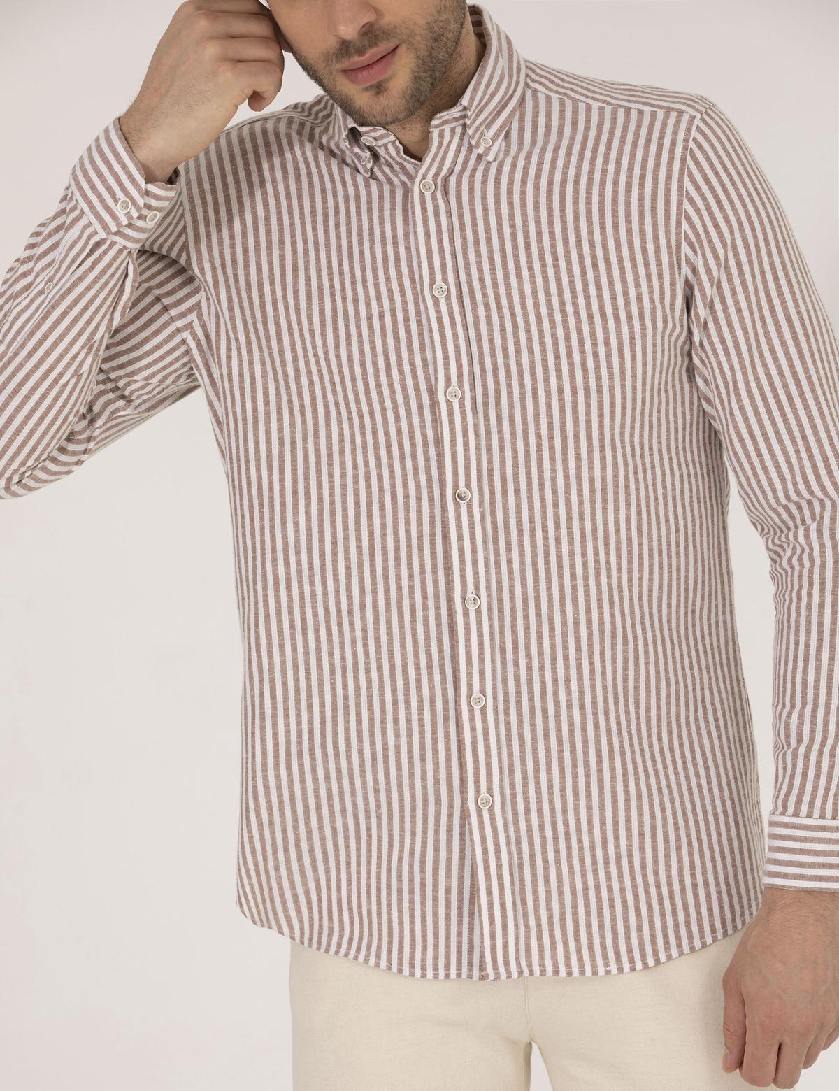 Kahverengi Regular Fit Uzun Kollu Gömlek - 50269387016