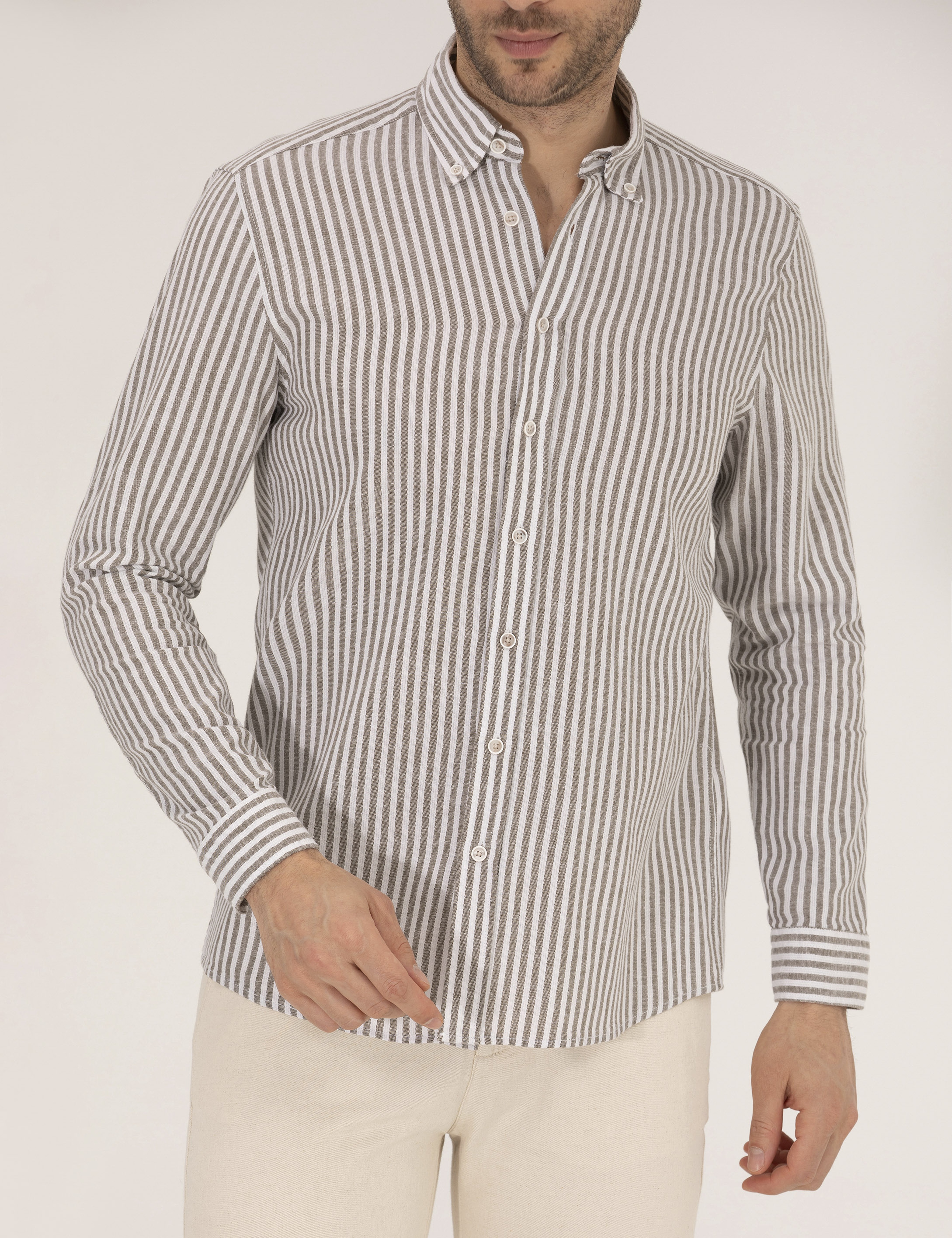 Haki Regular Fit Uzun Kollu Gömlek - Image 6