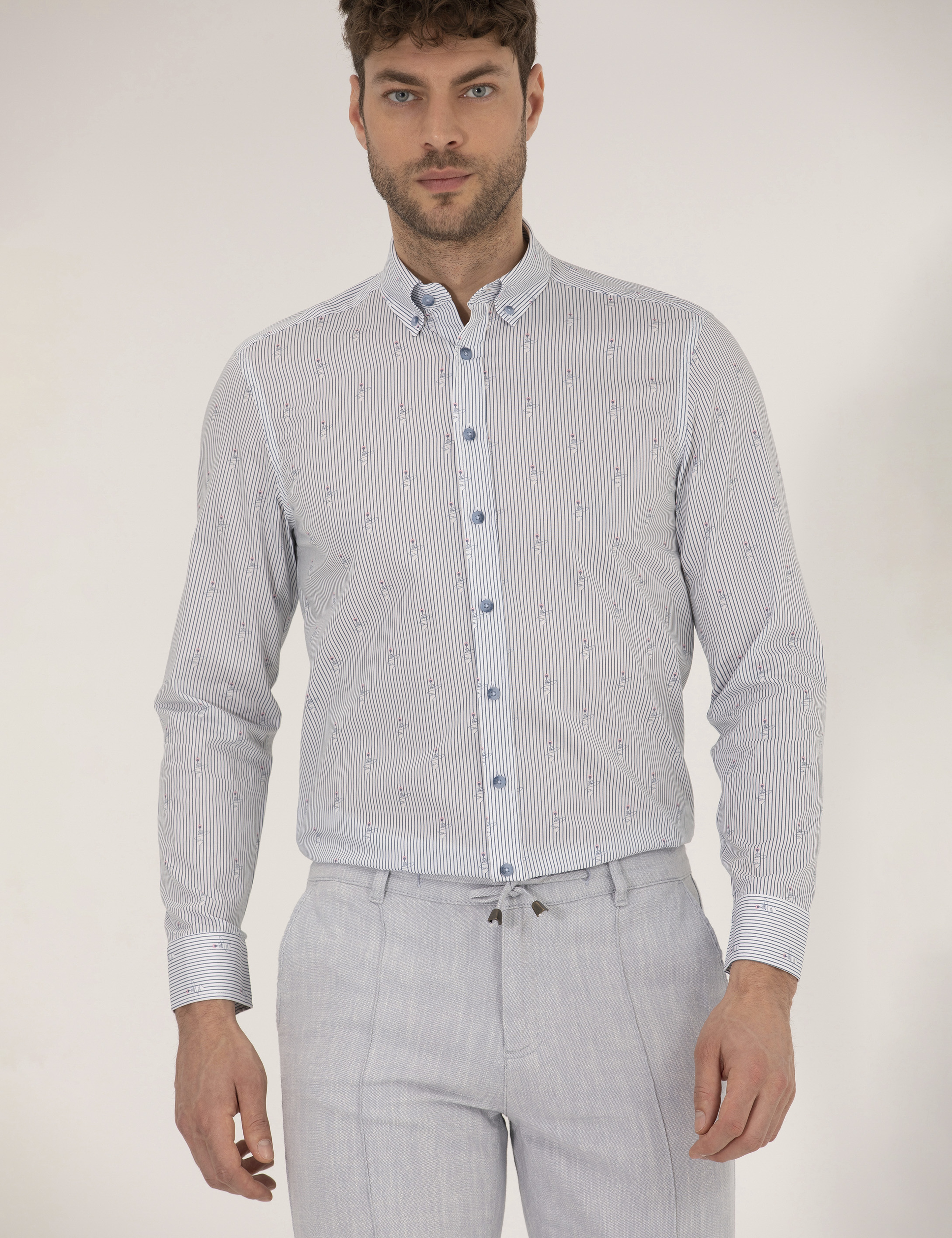 Pembe Slim Fit Uzun Kollu Gömlek - Image 2