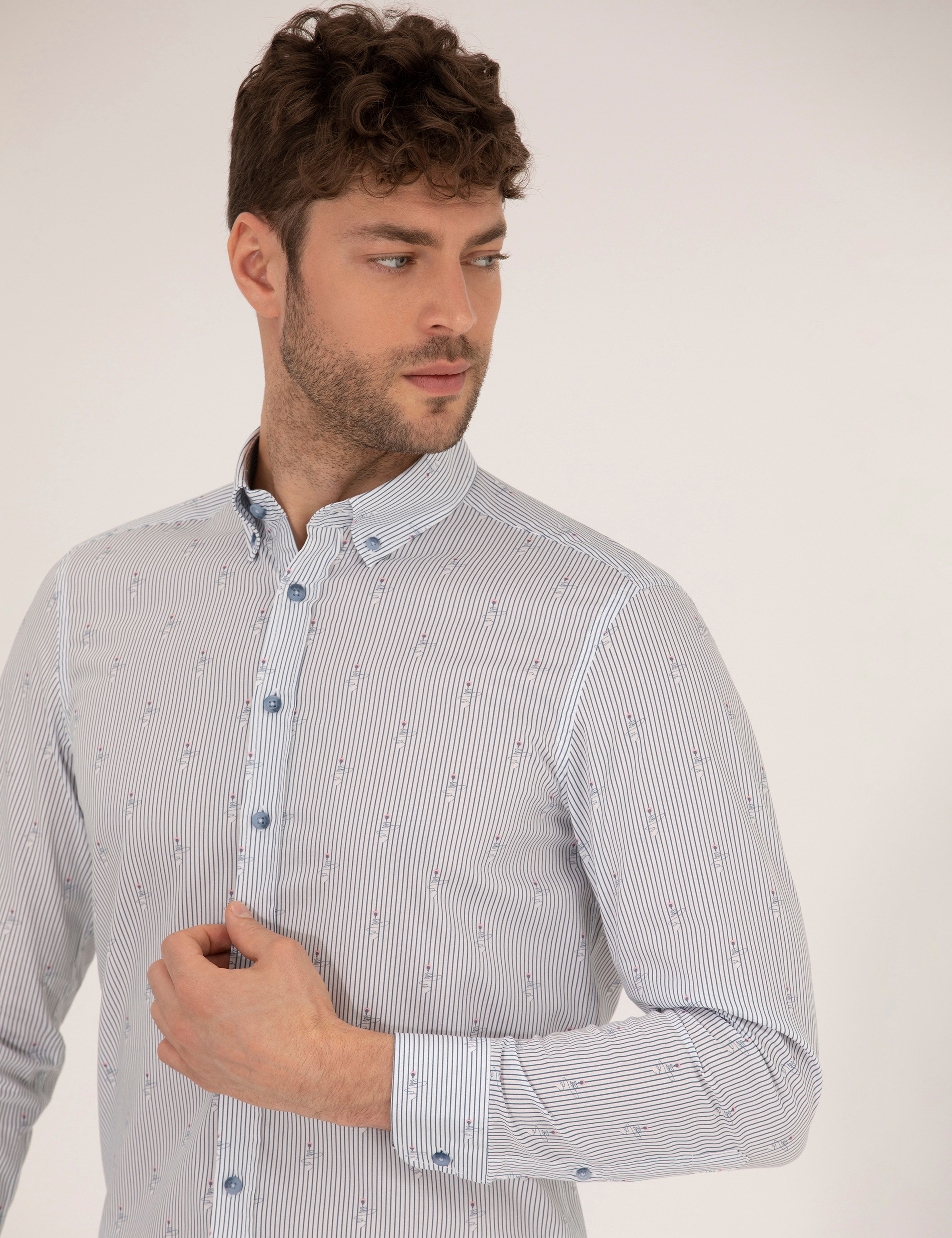 Pembe Slim Fit Uzun Kollu Gömlek - Image 3