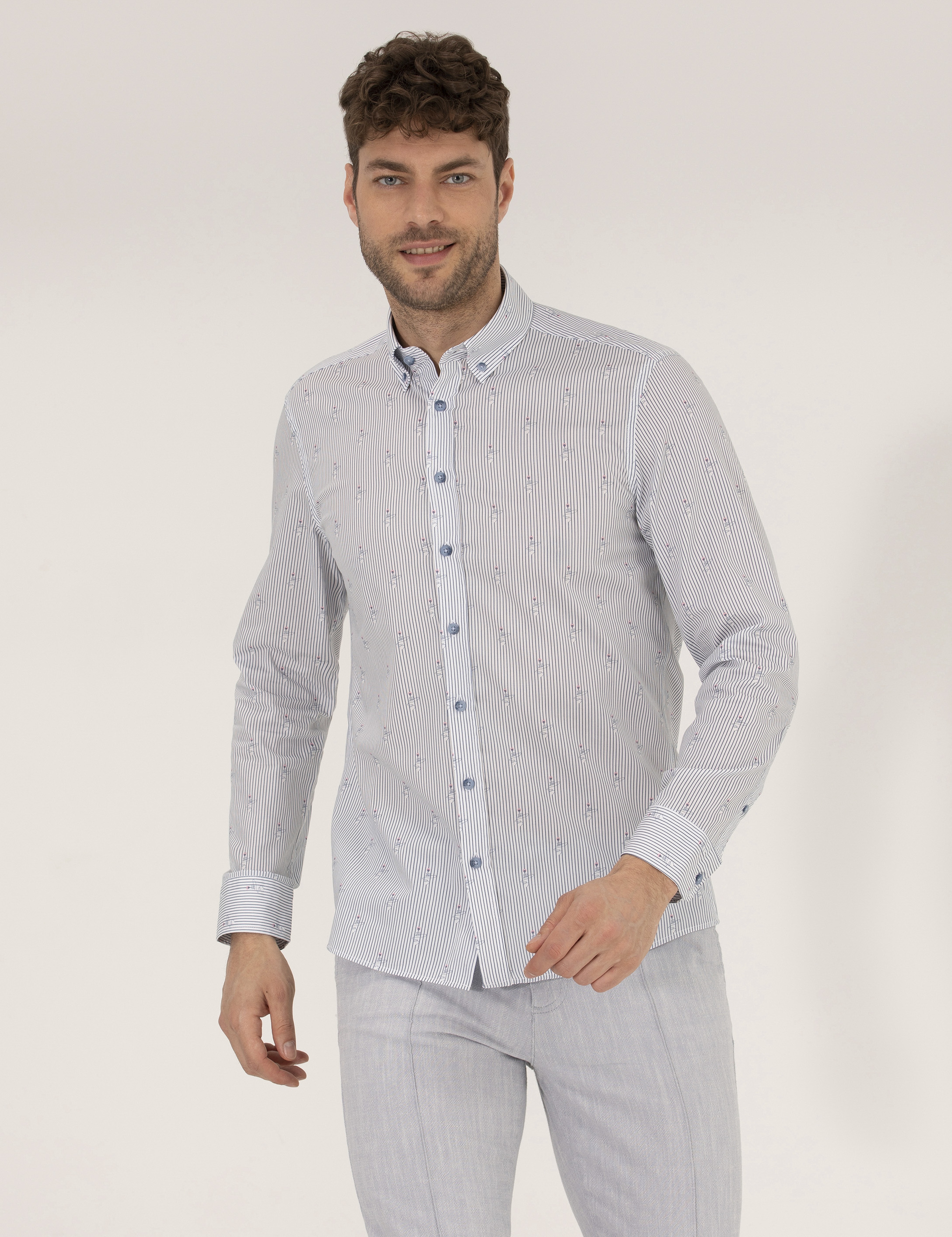 Pembe Slim Fit Uzun Kollu Gömlek - Image 1
