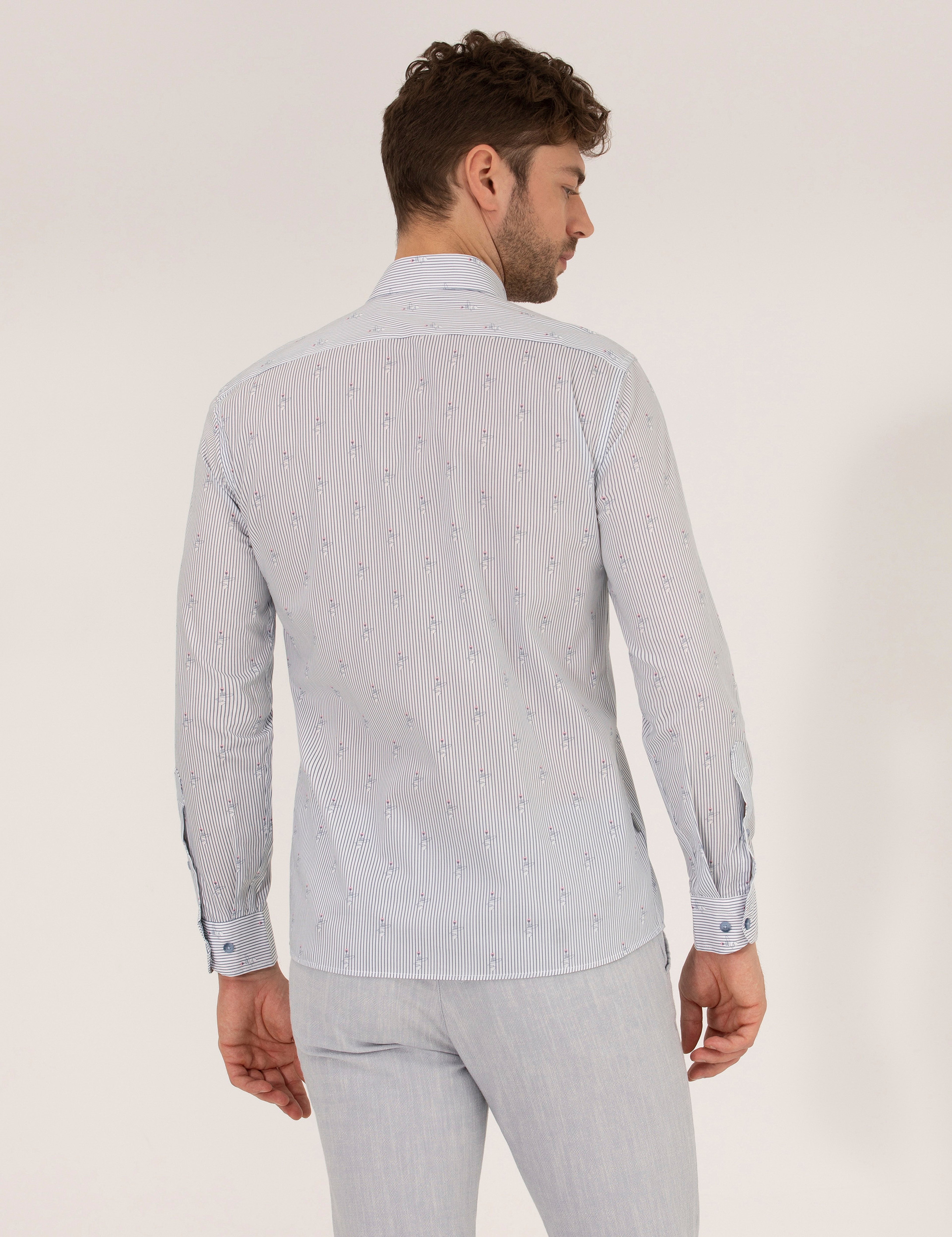 Pembe Slim Fit Uzun Kollu Gömlek - Image 5