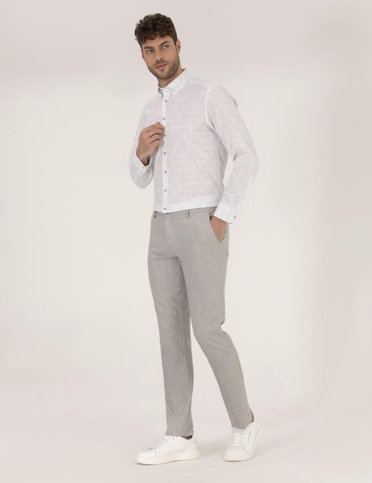 Açık Gri Slim Fit Uzun Kollu Gömlek - 50265072025