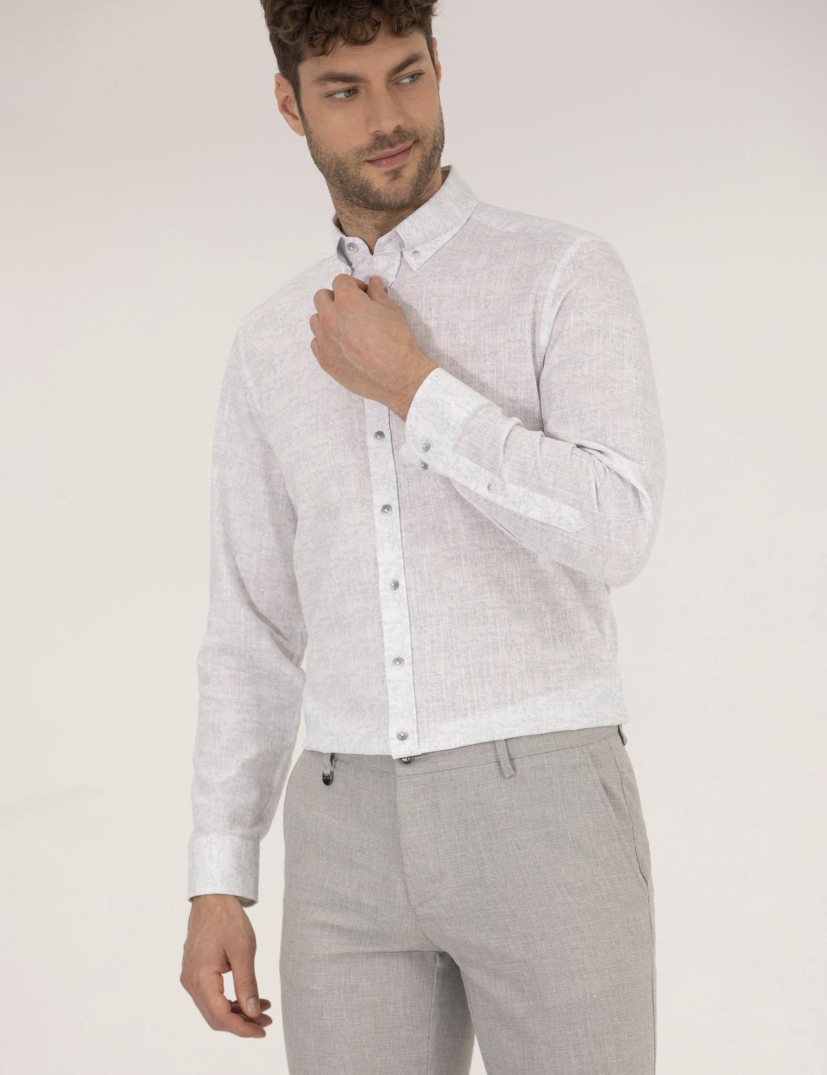 Açık Gri Slim Fit Uzun Kollu Gömlek - 50265072025