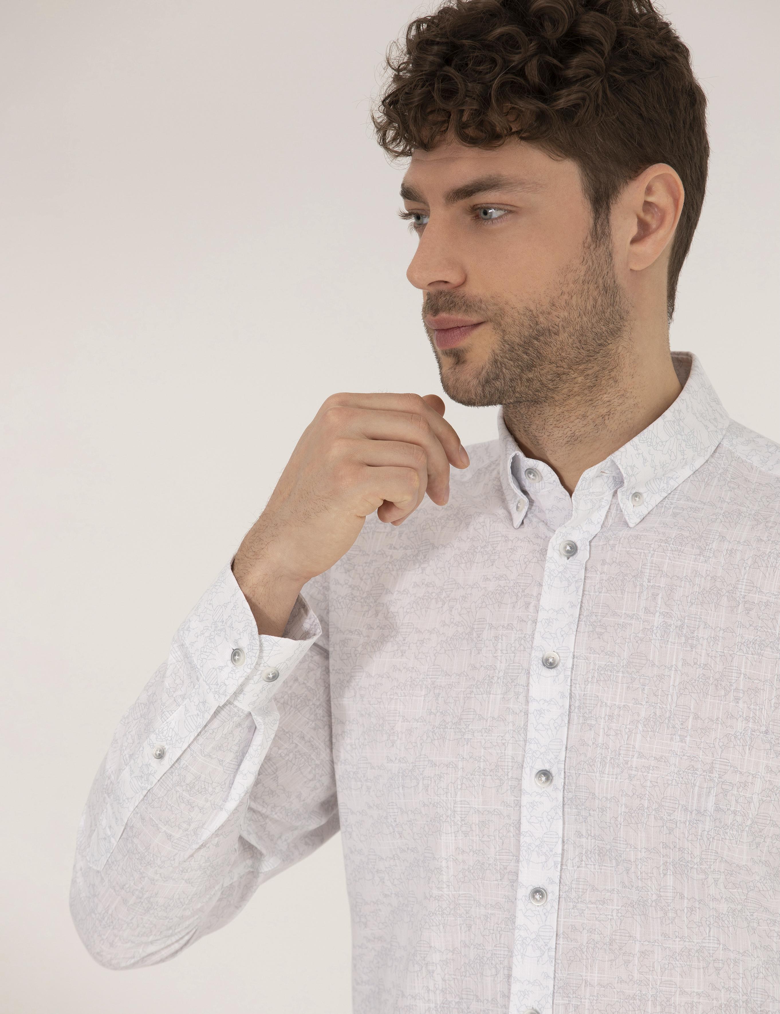 Açık Gri Slim Fit Uzun Kollu Gömlek