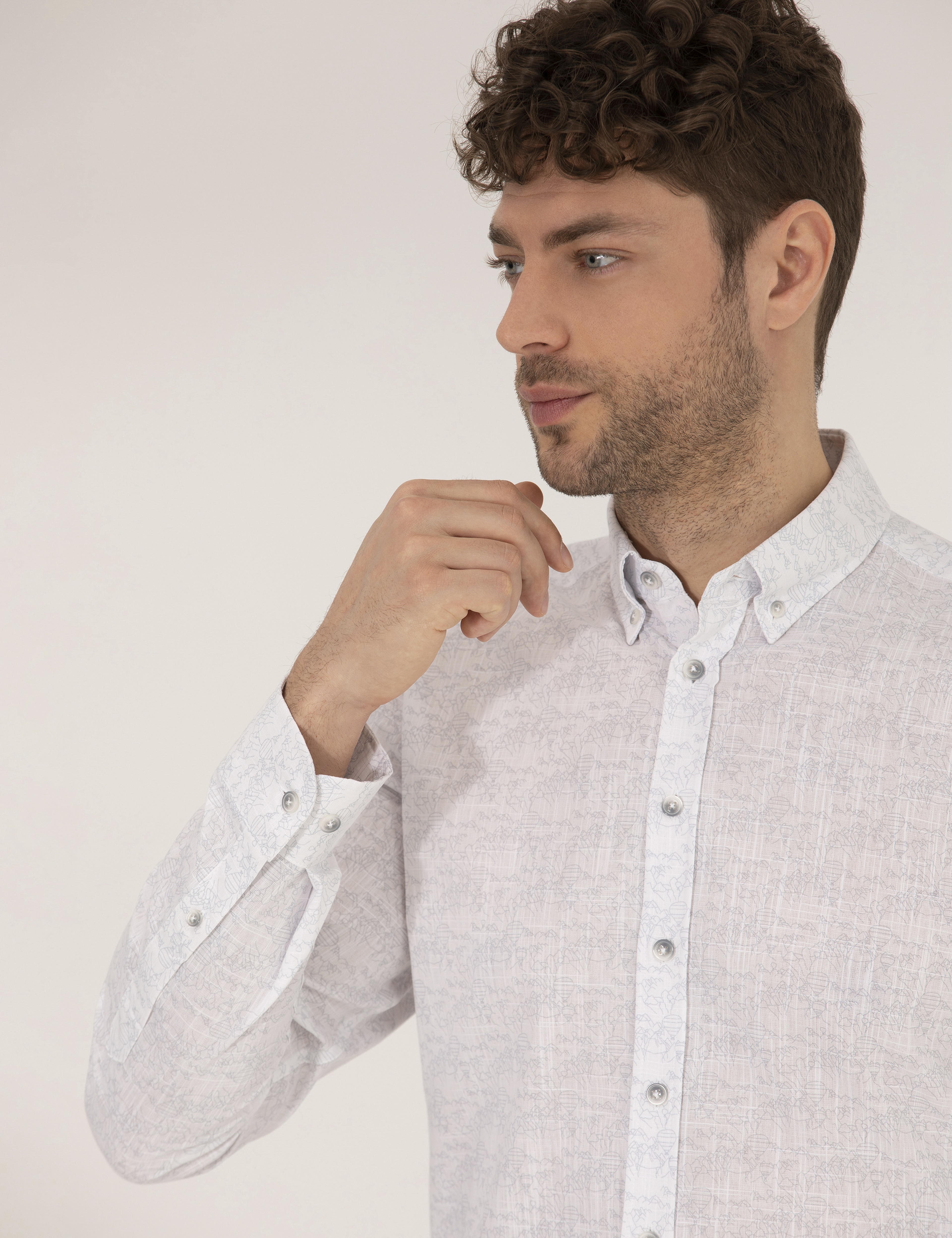 Açık Gri Slim Fit Uzun Kollu Gömlek - Image 3