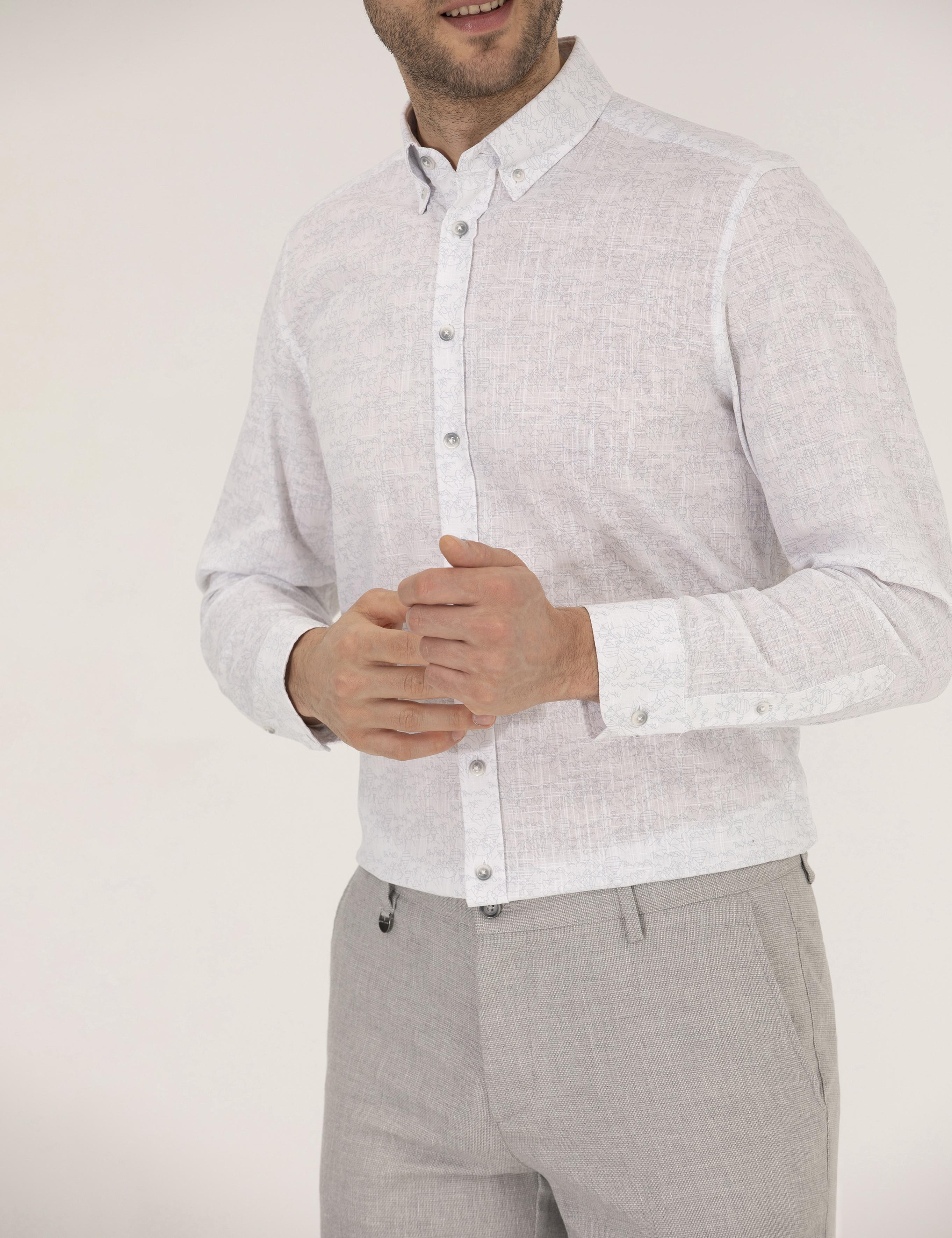 Açık Gri Slim Fit Uzun Kollu Gömlek