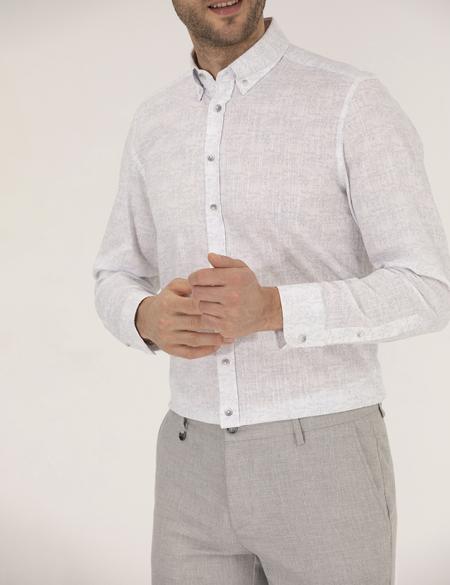 Açık Gri Slim Fit Uzun Kollu Gömlek - 50265072025