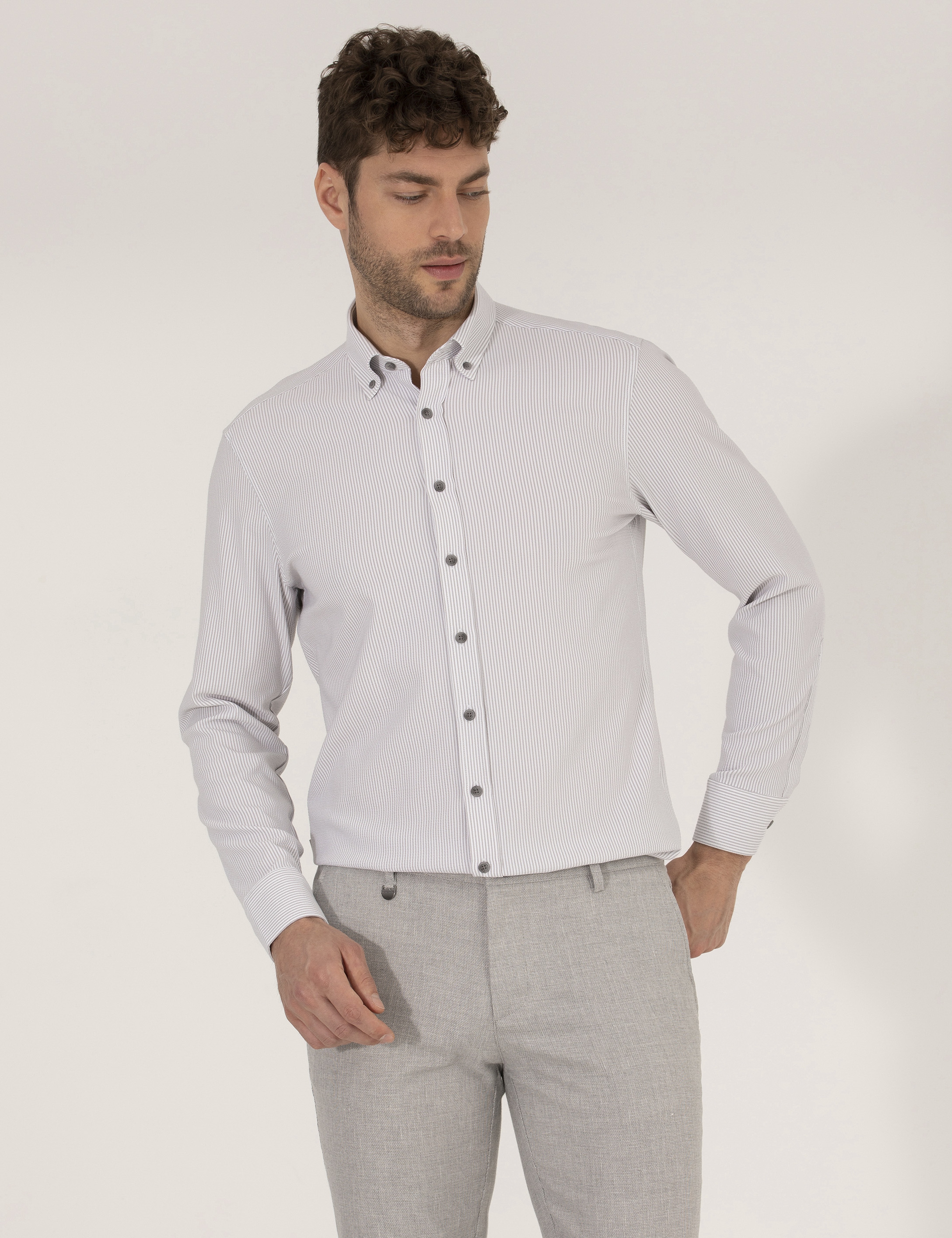 Antrasit Slim Fit Uzun Kollu Gömlek - Image 1