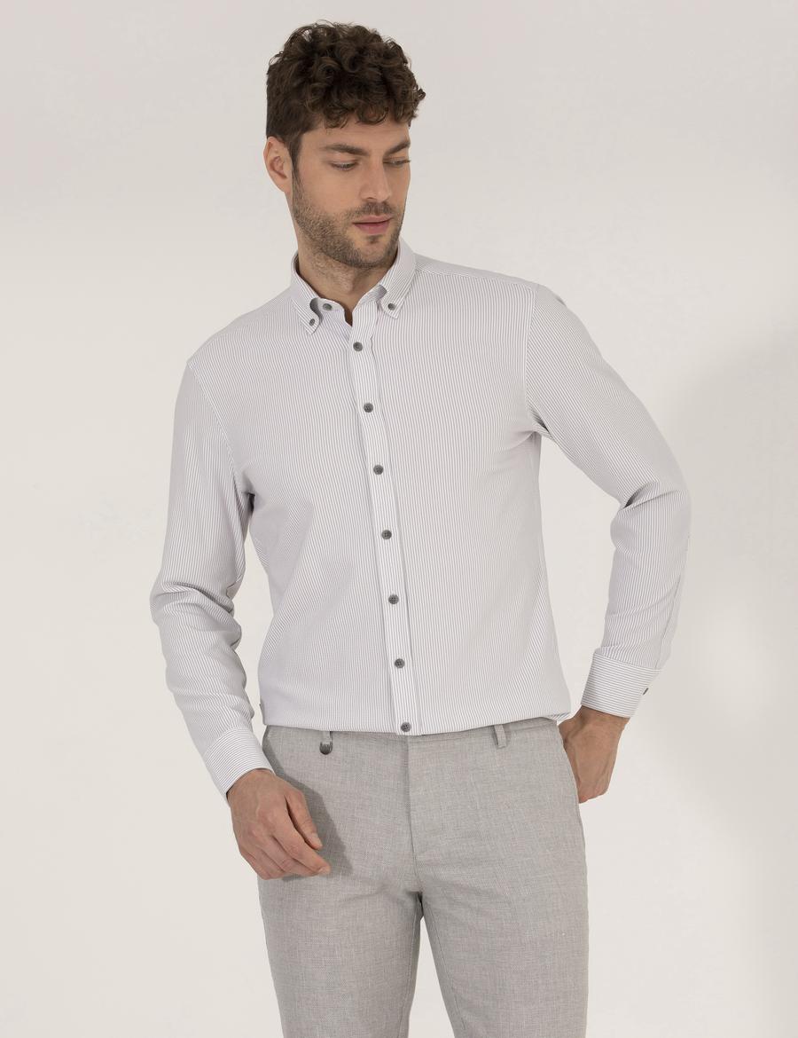 Antrasit Slim Fit Uzun Kollu Gömlek
