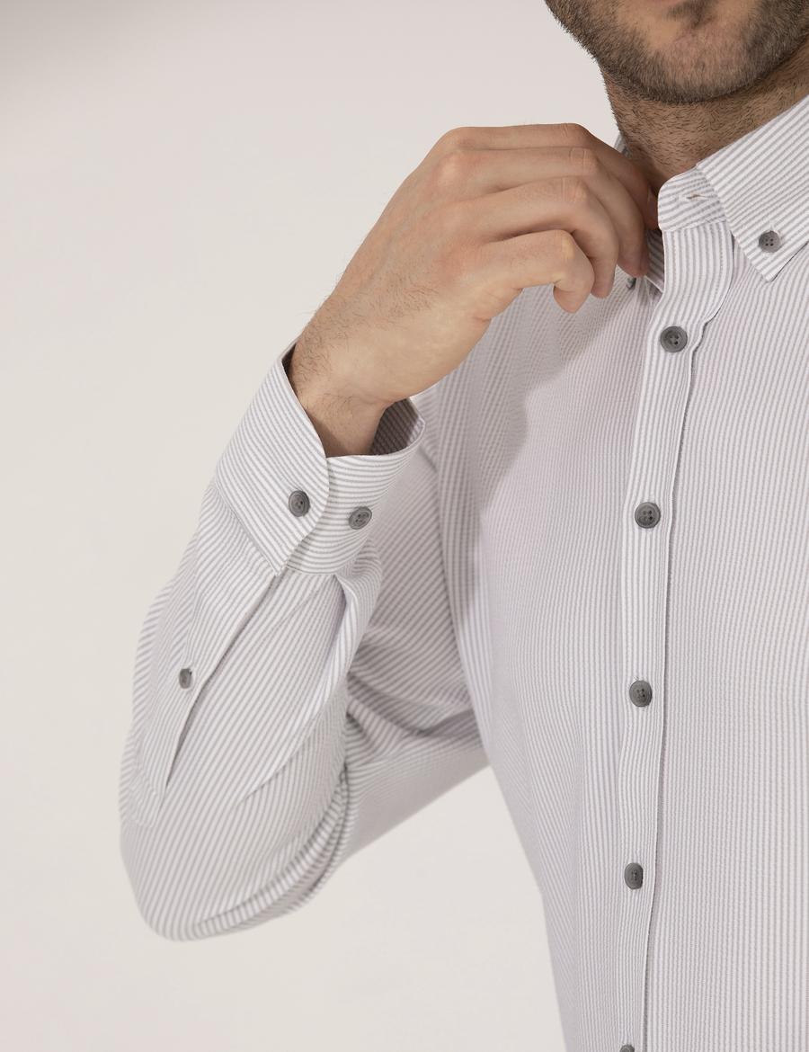 Antrasit Slim Fit Uzun Kollu Gömlek