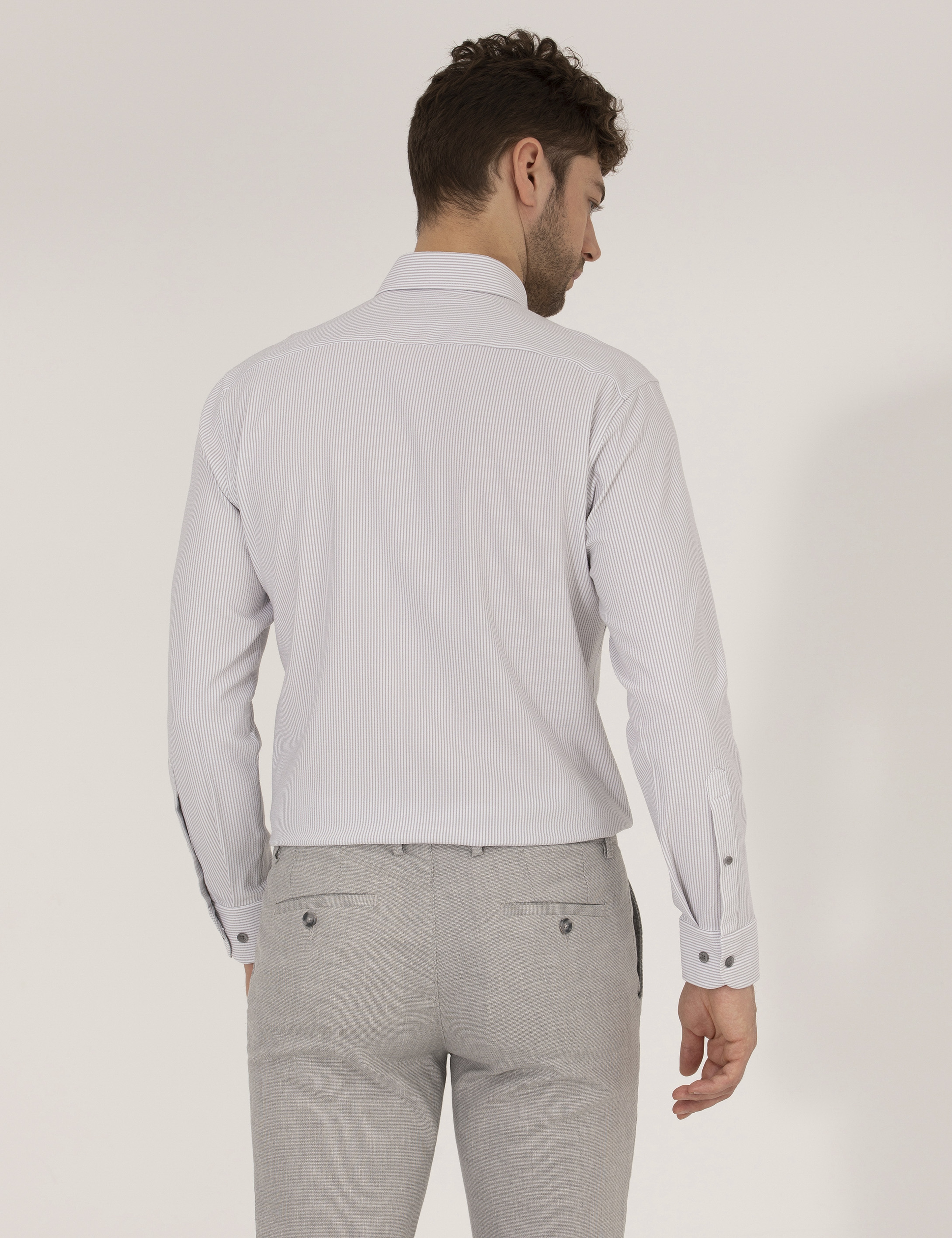 Antrasit Slim Fit Uzun Kollu Gömlek - Image 5