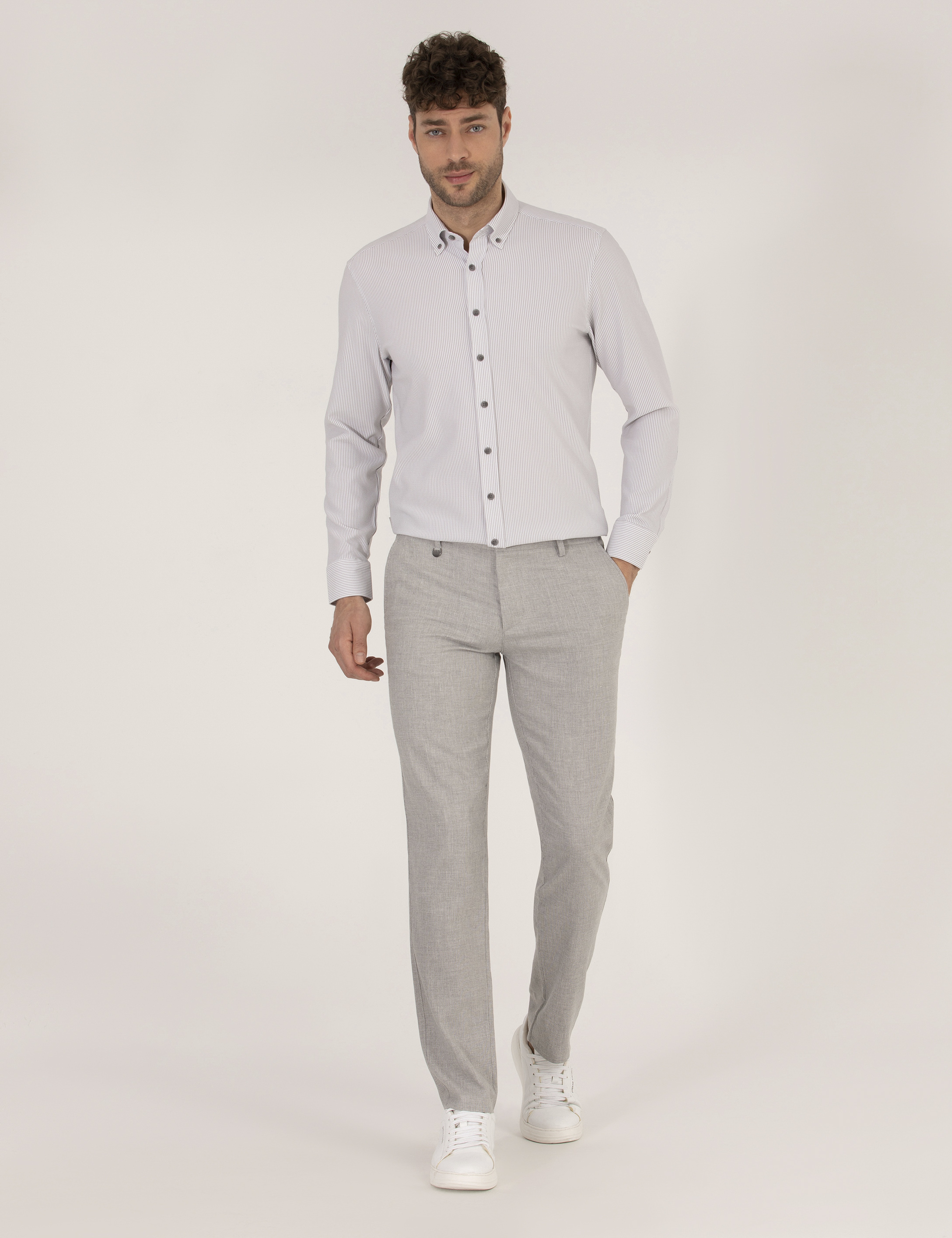 Antrasit Slim Fit Uzun Kollu Gömlek