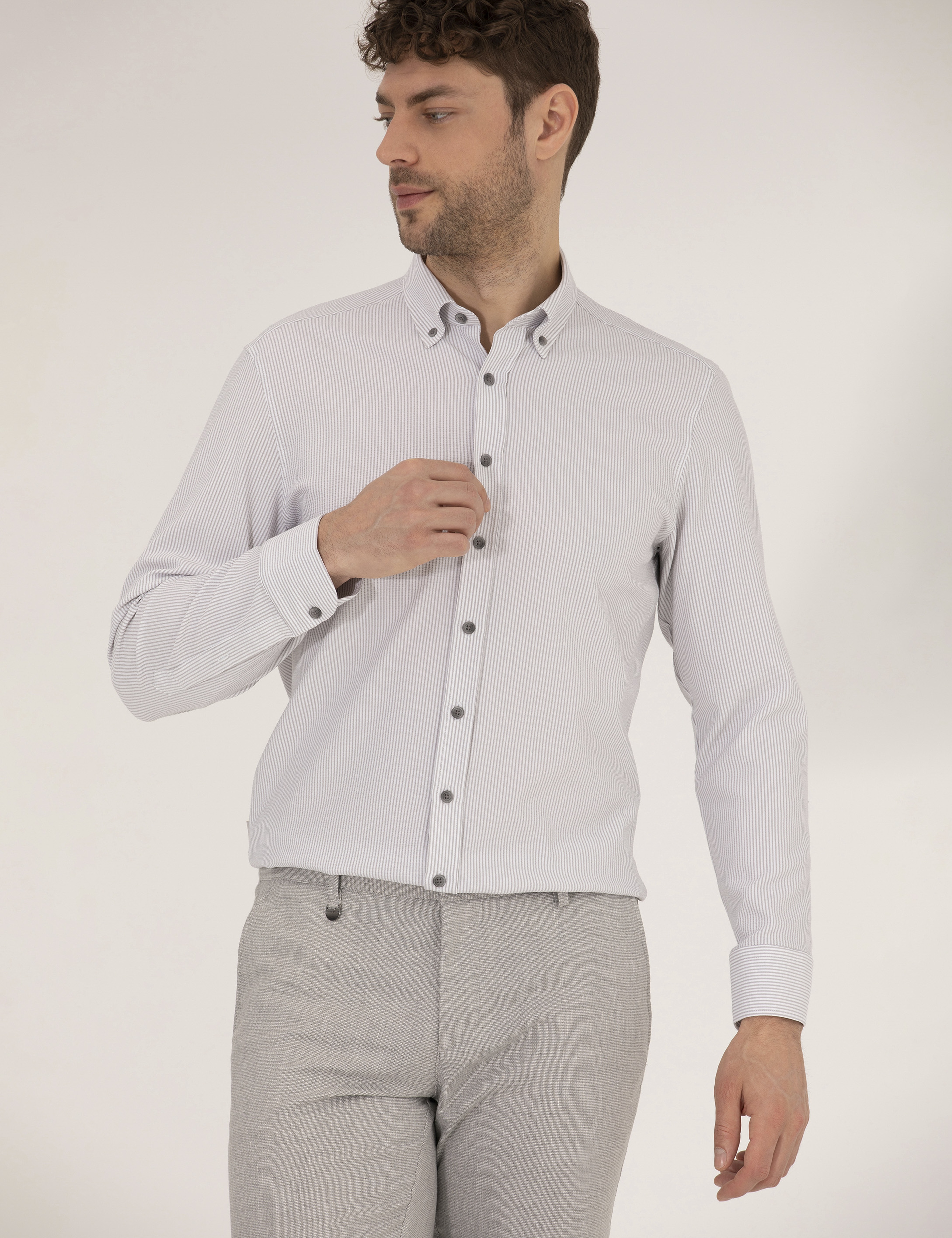 Antrasit Slim Fit Uzun Kollu Gömlek