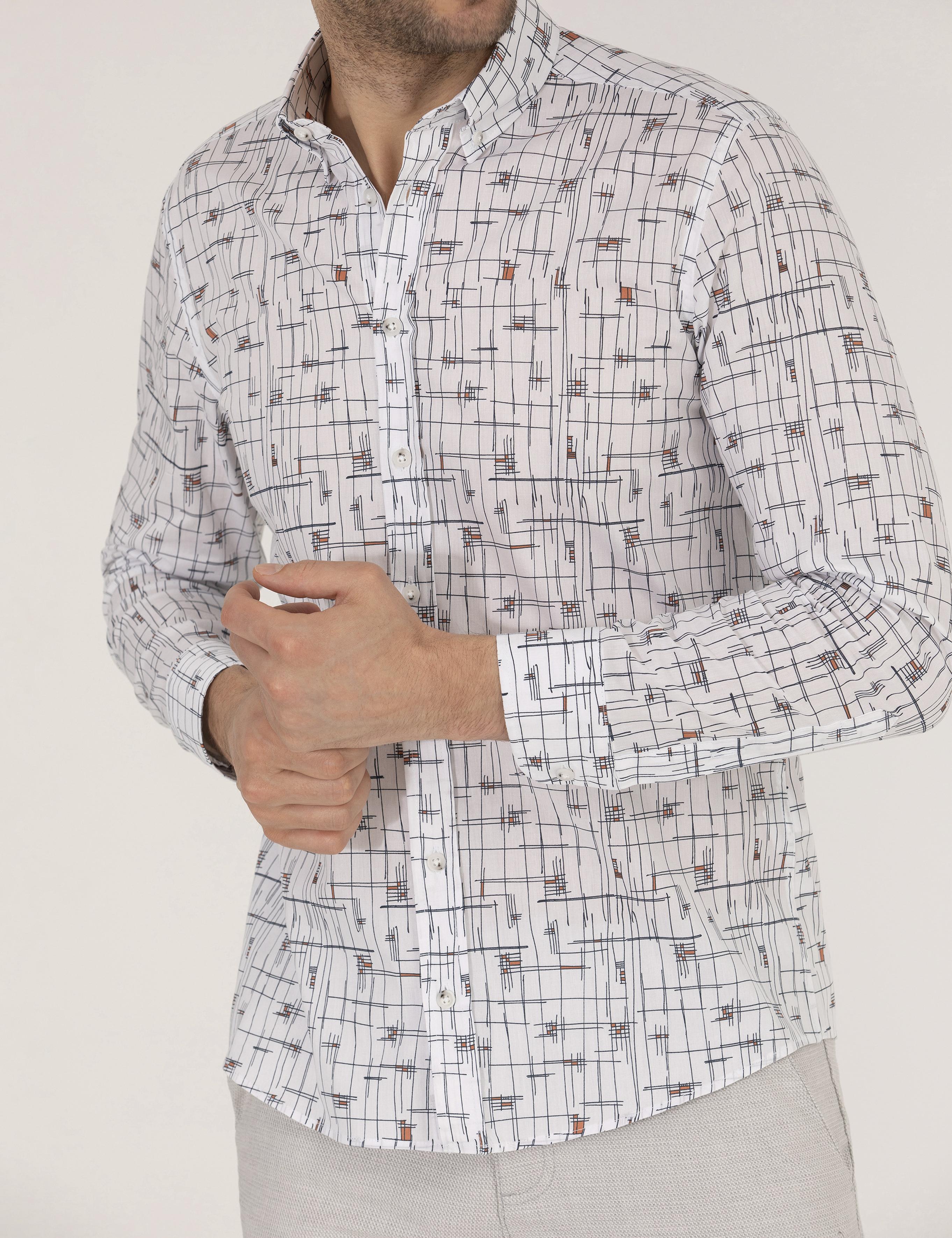 Kahverengi Slim Fit Uzun Kollu Gömlek