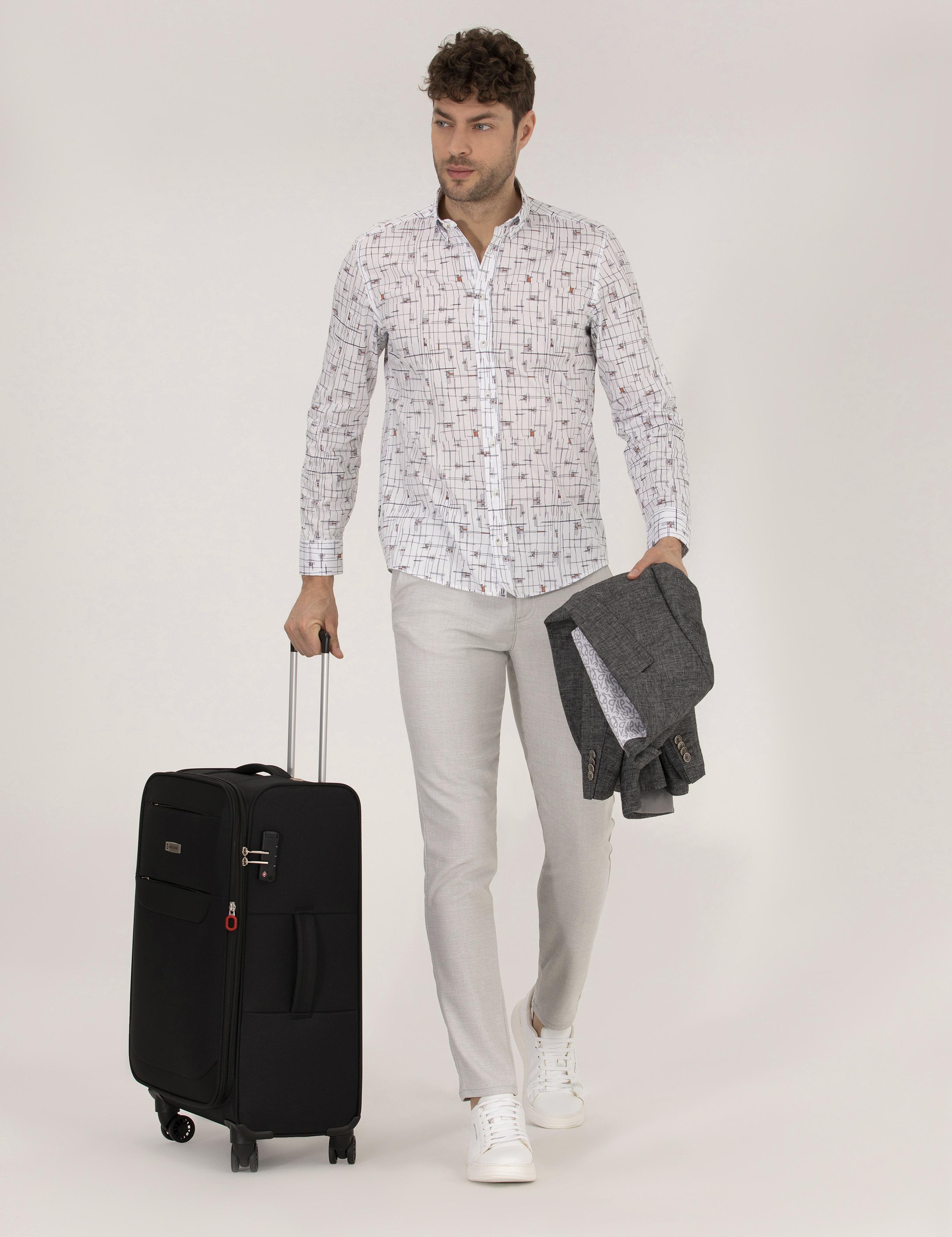 Kahverengi Slim Fit Uzun Kollu Gömlek