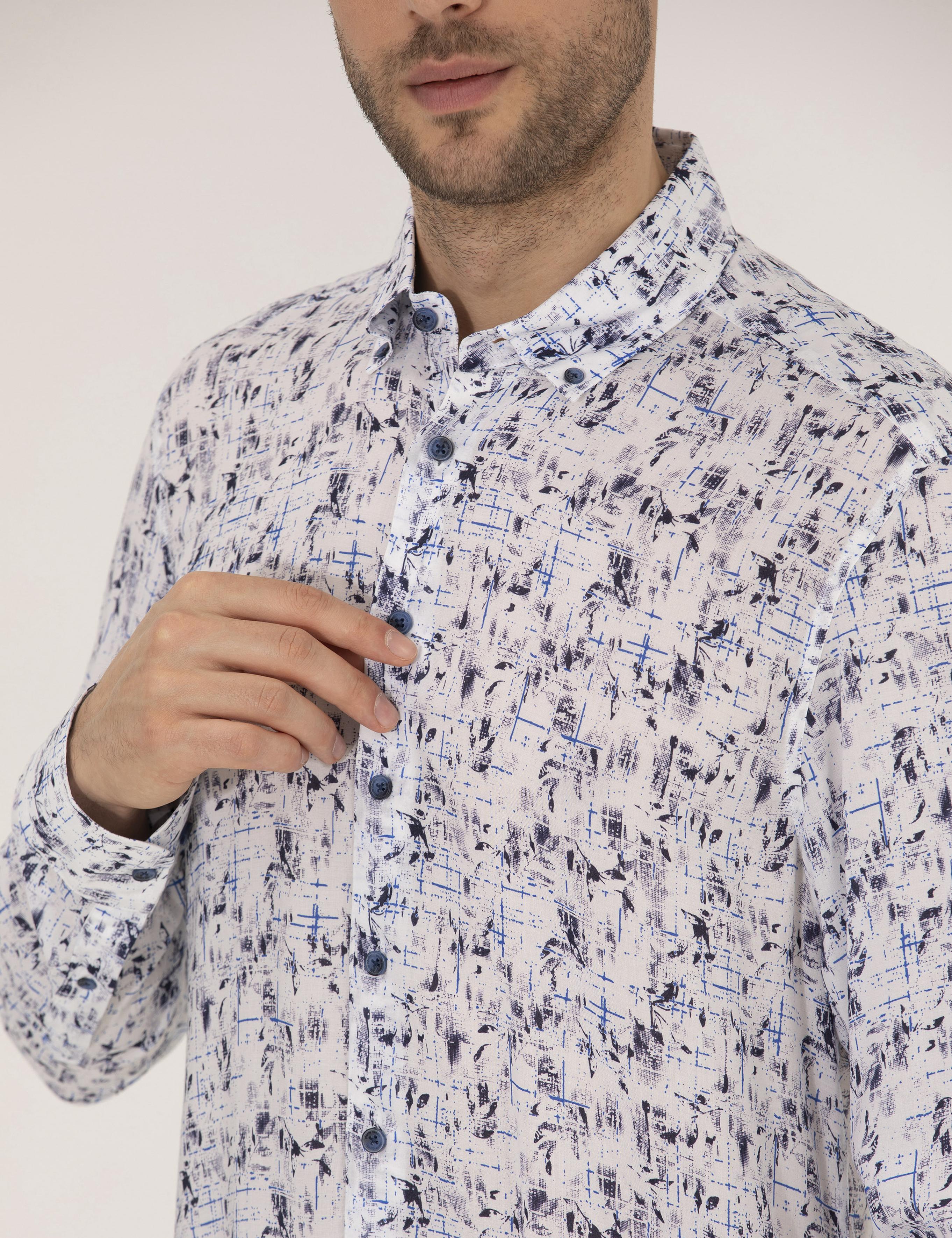 Lacivert Slim Fit Uzun Kollu Gömlek