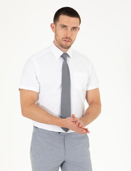 Beyaz Regular Fit Kısa Kollu Klasik Gömlek - 50268194016