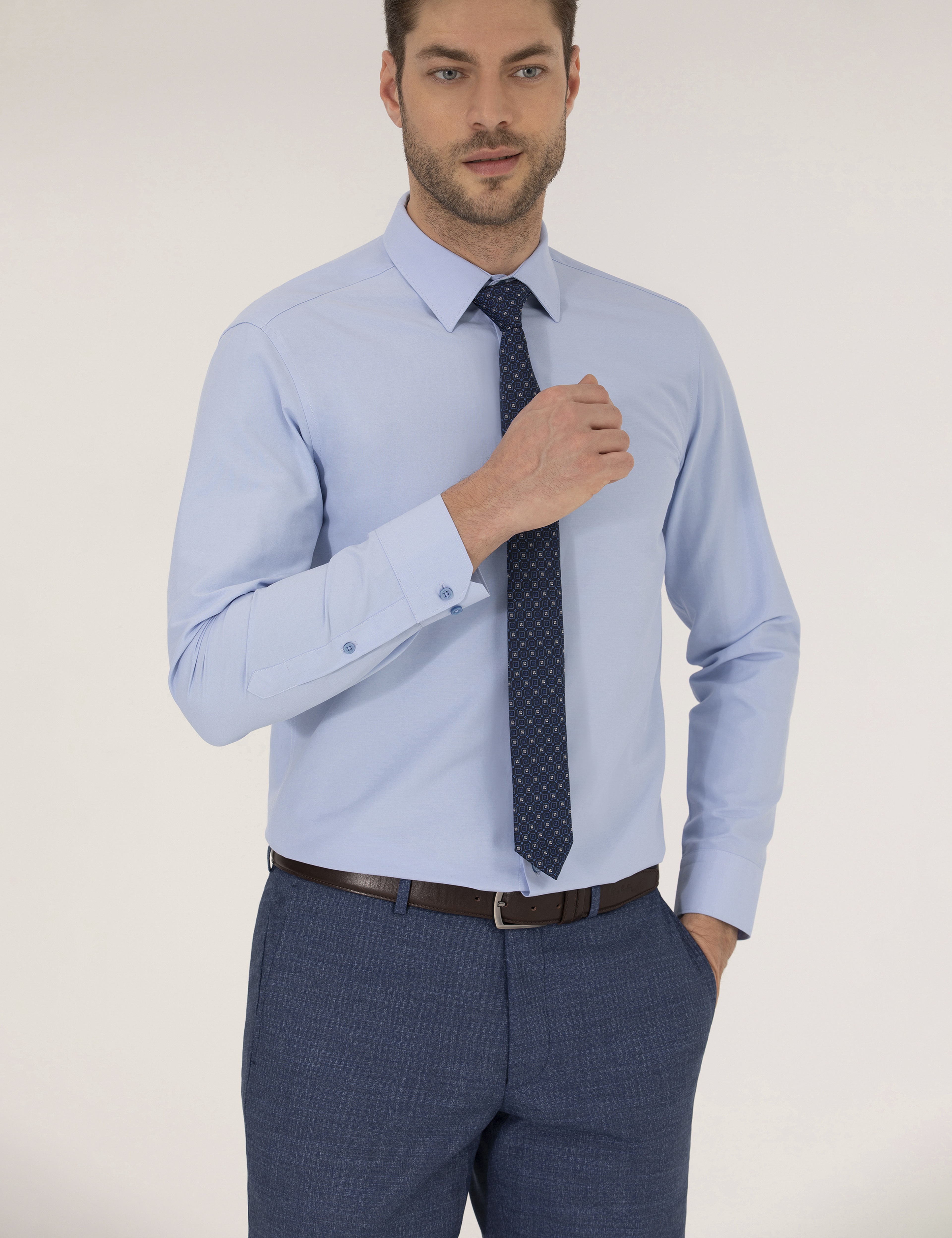 Mavi Slim Fit Uzun Kollu Klasik Gömlek - Image 3
