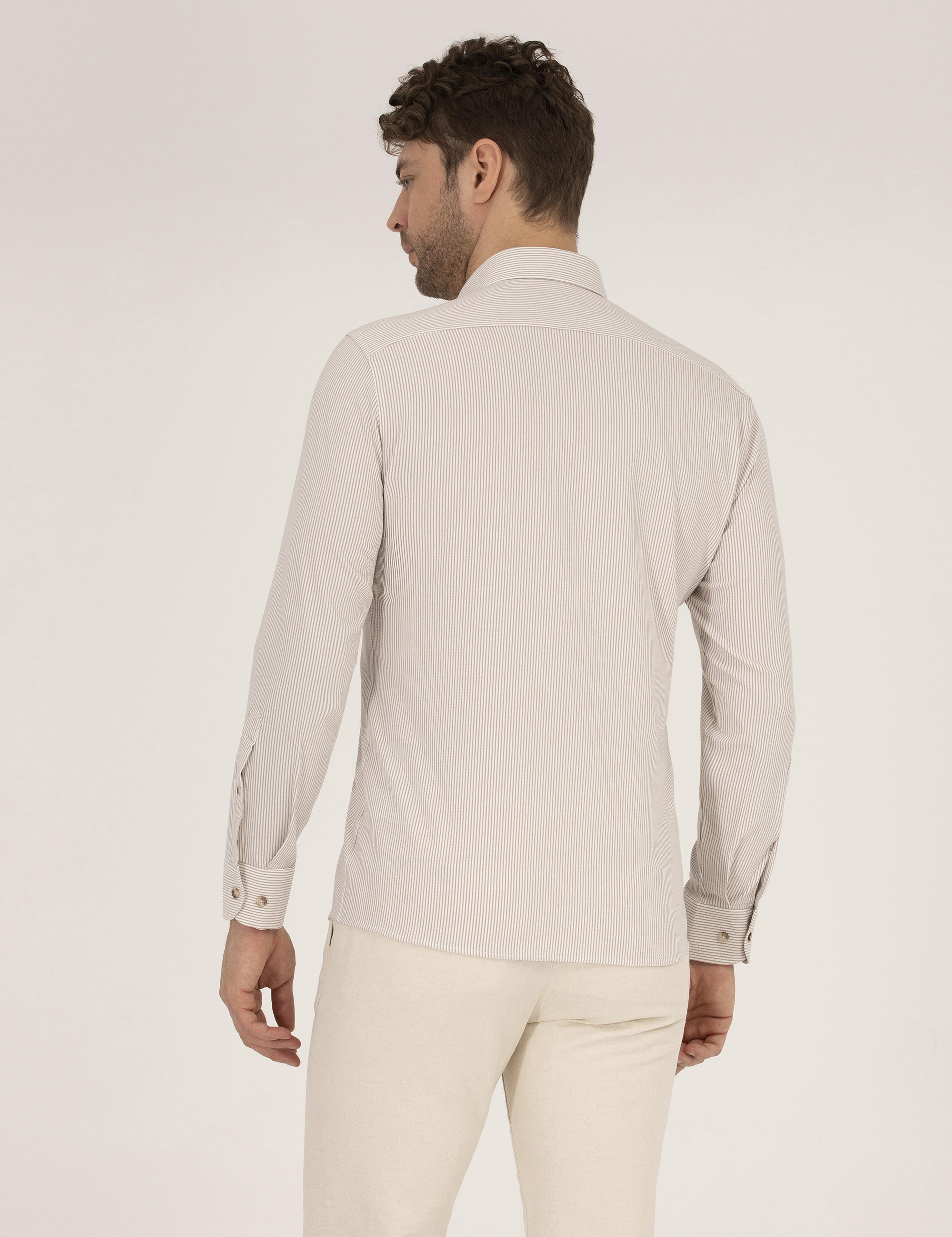 Bej Slim Fit Uzun Kollu Gömlek