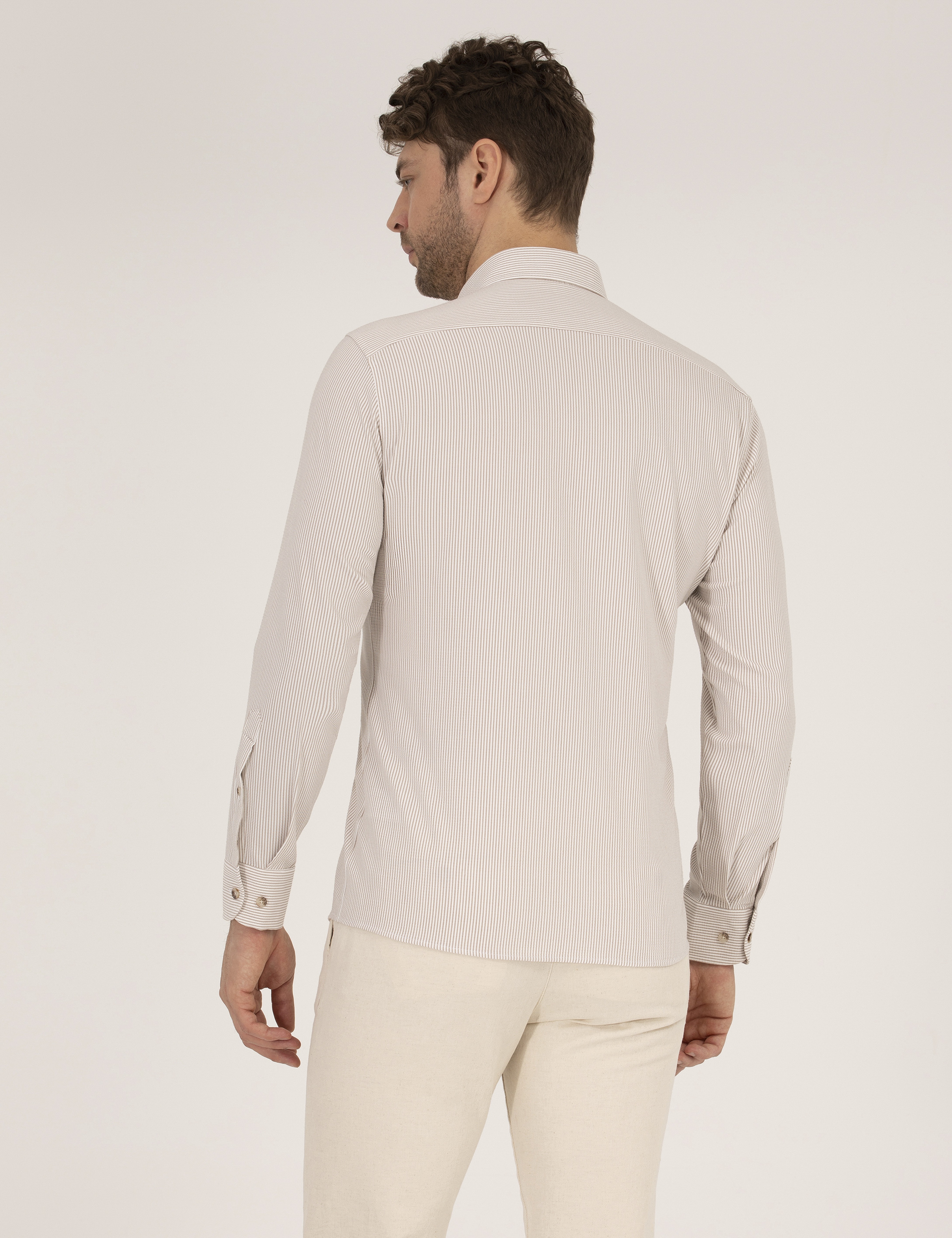 Bej Slim Fit Uzun Kollu Gömlek - Image 5
