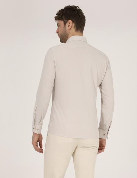 Bej Slim Fit Uzun Kollu Gömlek - 50266609026