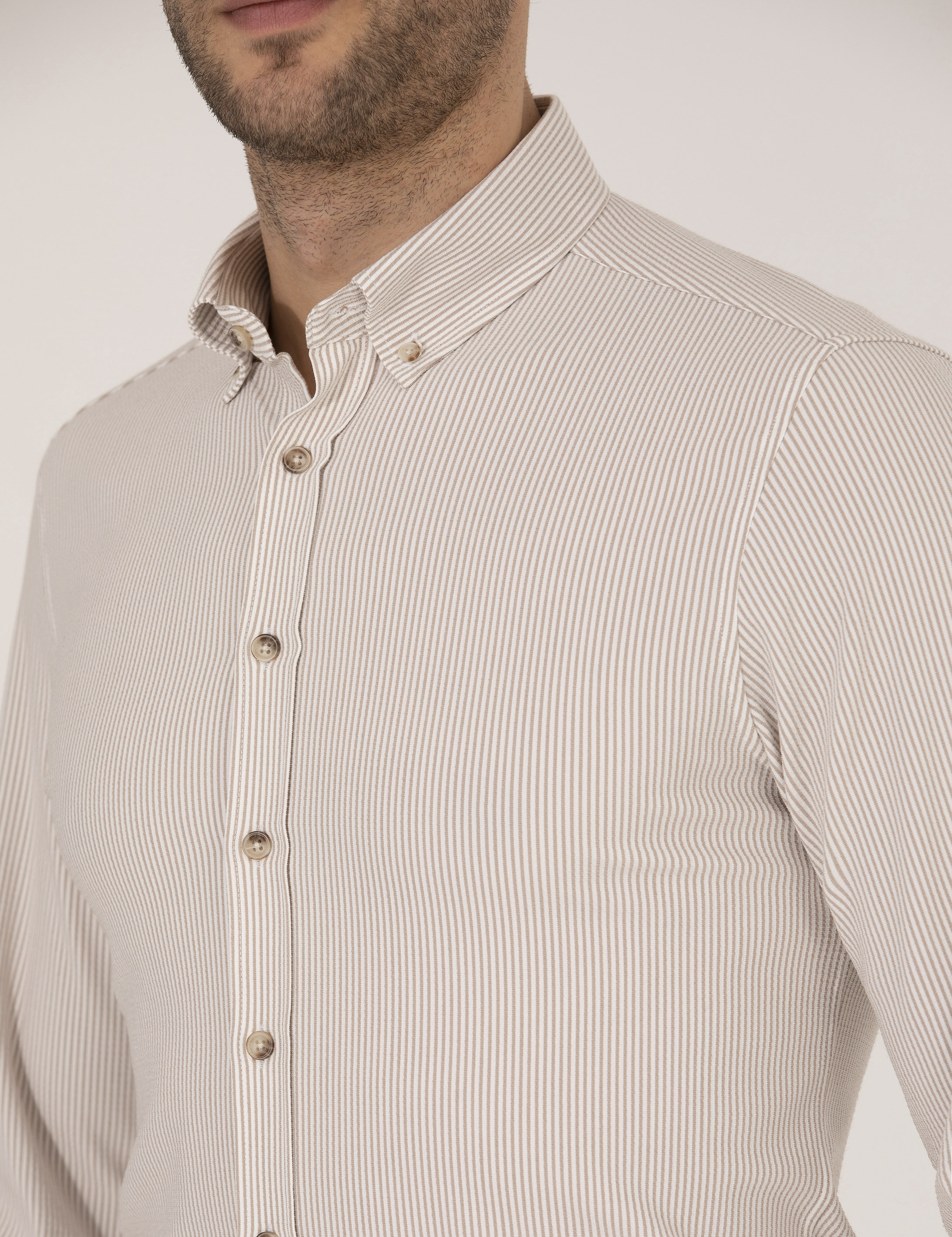 Bej Slim Fit Uzun Kollu Gömlek - Image 7