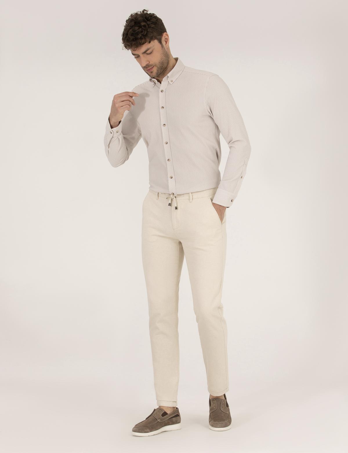 Bej Slim Fit Uzun Kollu Gömlek - 50266609026