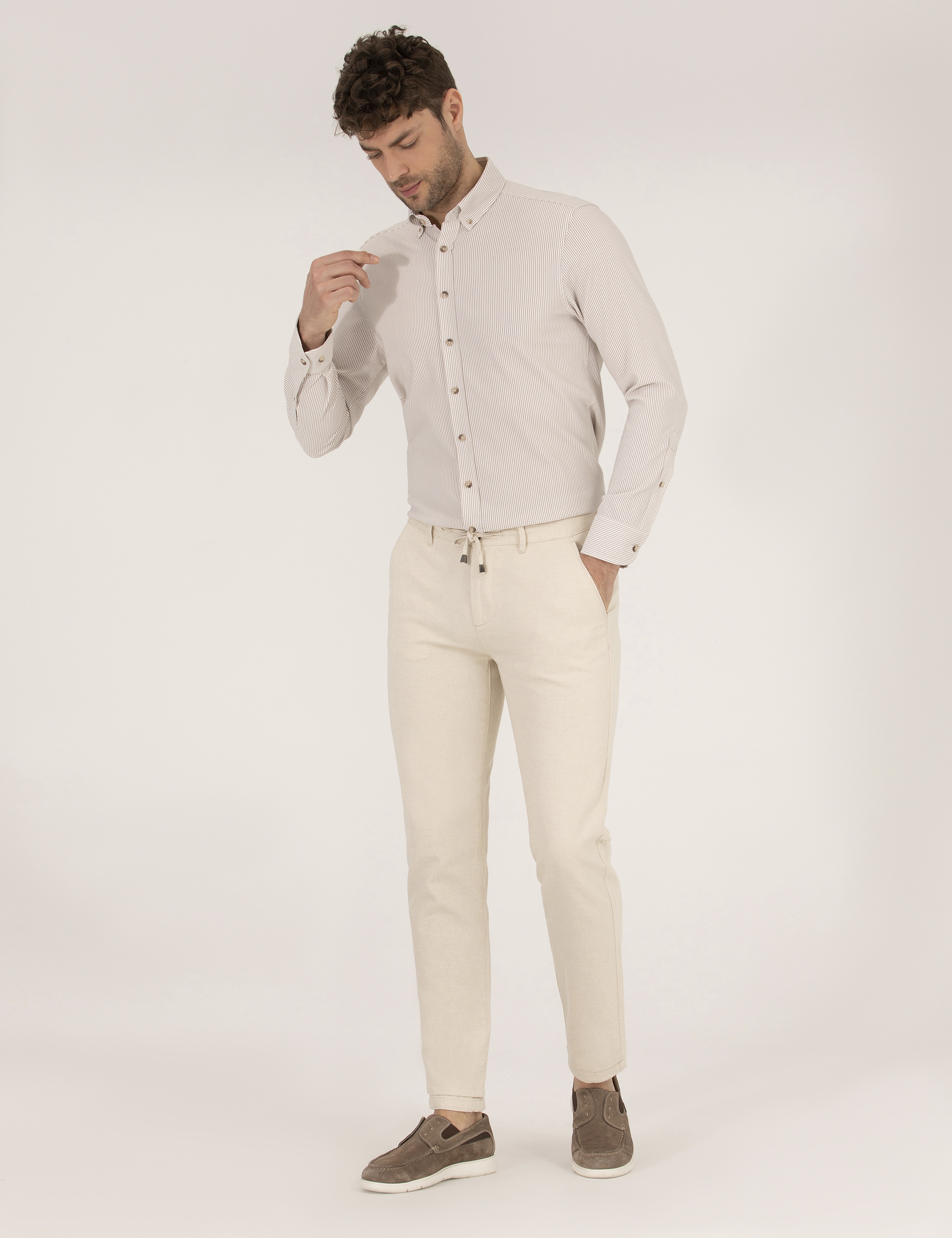 Bej Slim Fit Uzun Kollu Gömlek