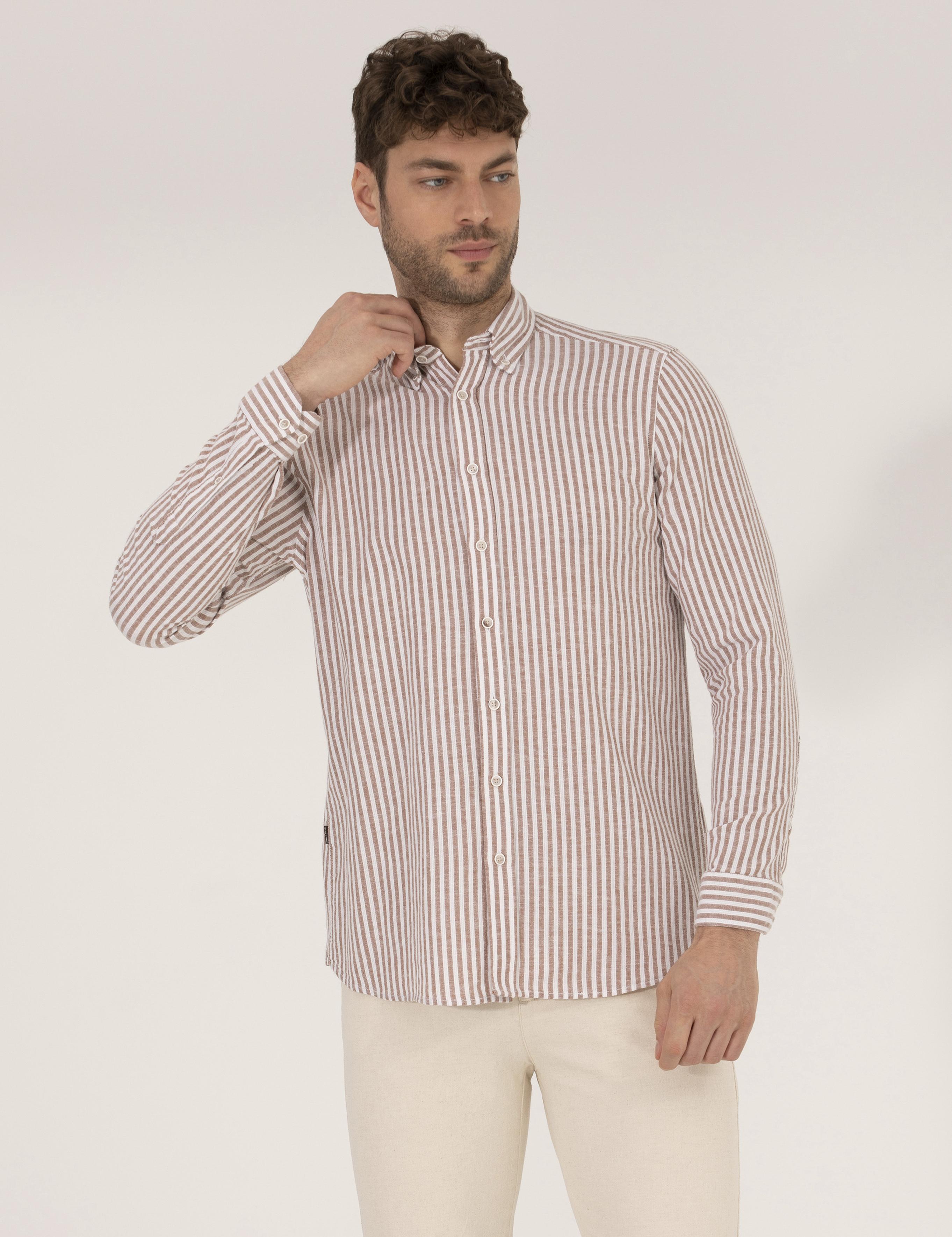 Kahverengi Regular Fit Uzun Kollu Gömlek