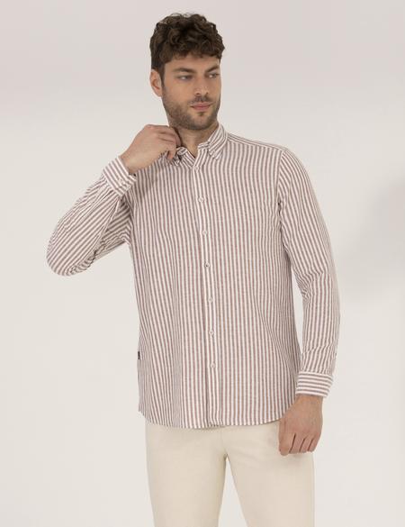 Kahverengi Regular Fit Uzun Kollu Gömlek - 50269387016