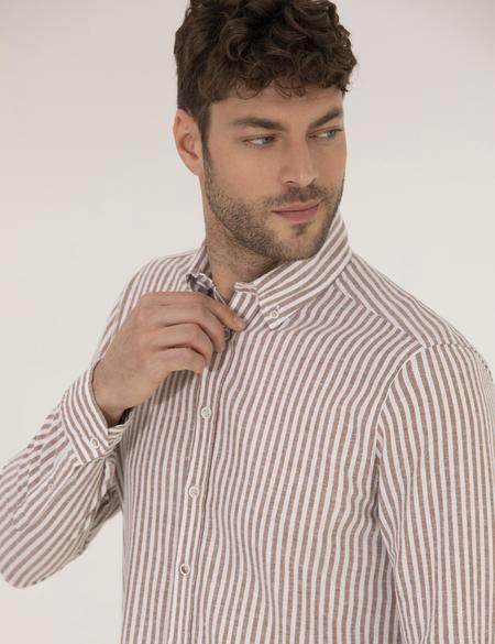 Kahverengi Regular Fit Uzun Kollu Gömlek - 50269387016