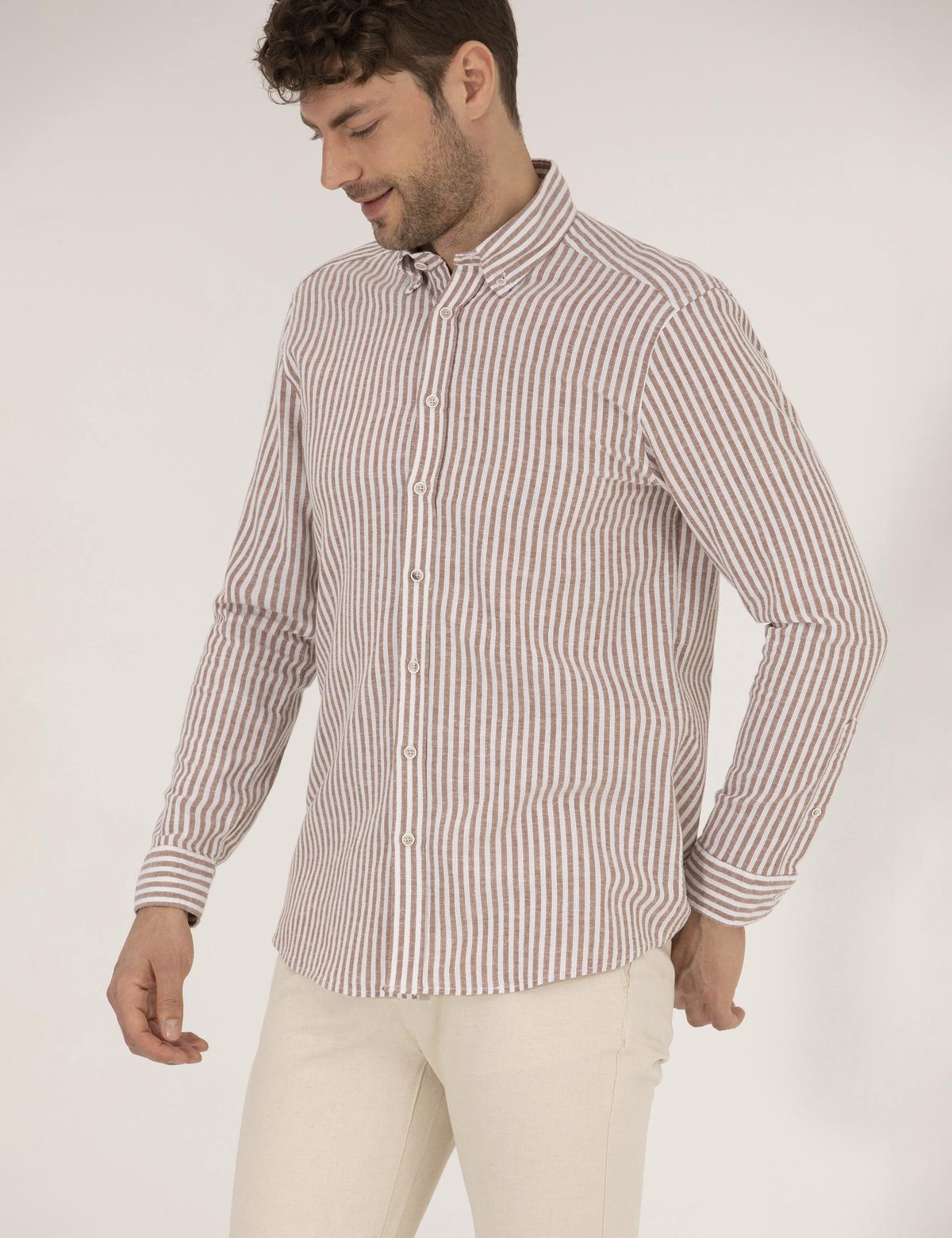 Kahverengi Regular Fit Uzun Kollu Gömlek - 50269387016