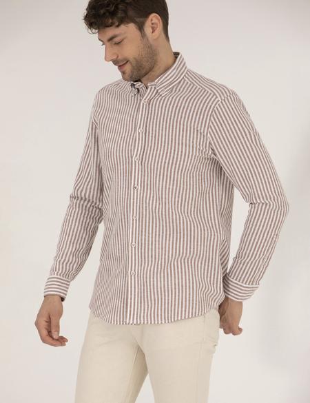 Kahverengi Regular Fit Uzun Kollu Gömlek - 50269387016